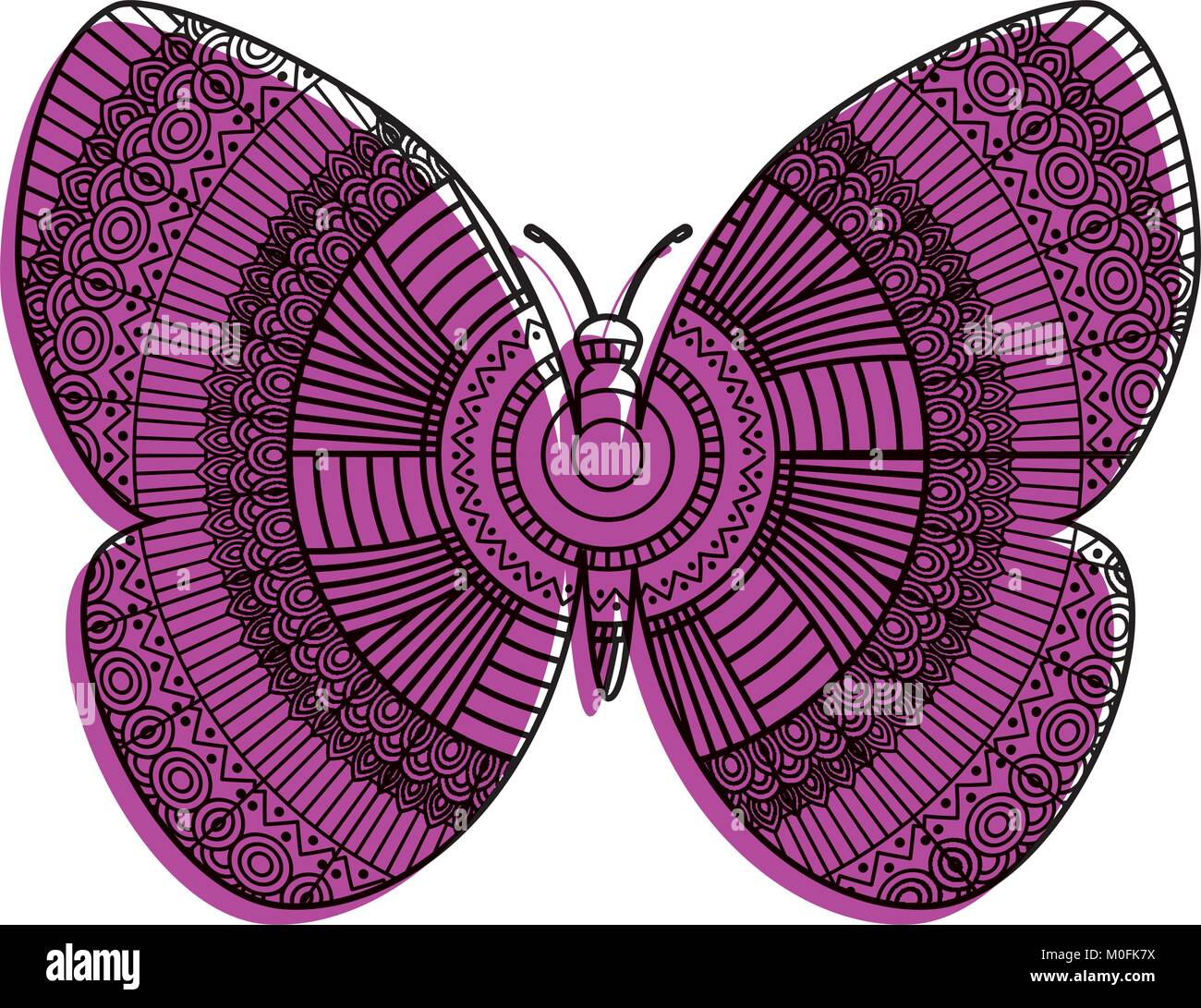 Hand gezeichnet für Erwachsene Malvorlagen mit Schmetterling zentangle Stock Vektor