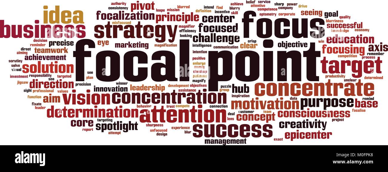 Schwerpunkt word cloud Konzept. Vector Illustration Stock Vektor