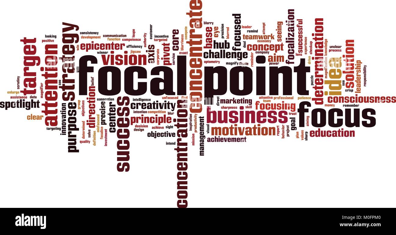 Schwerpunkt word cloud Konzept. Vector Illustration Stock Vektor