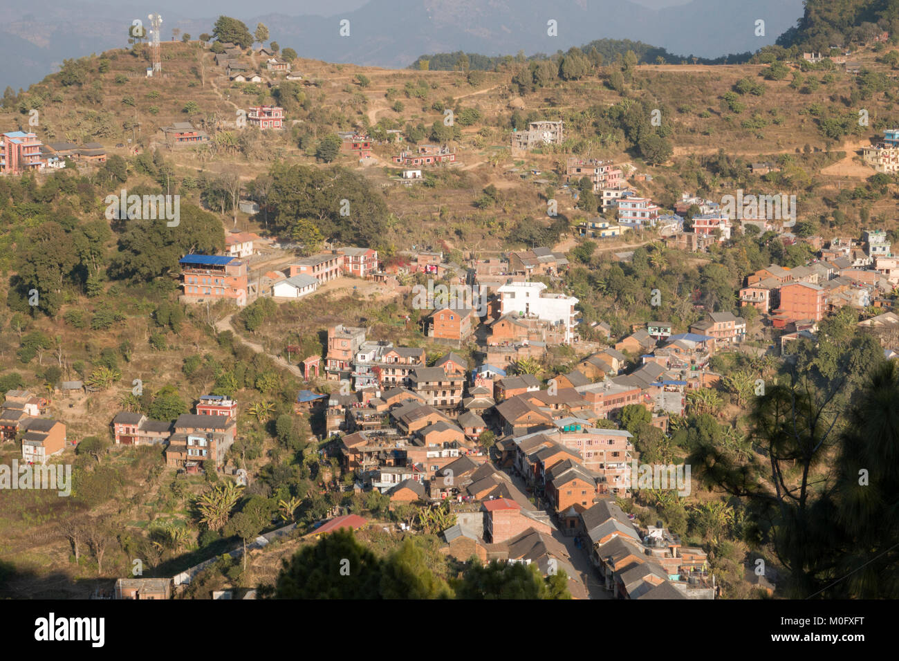 Malerischen hohen Betrachtungswinkel von Bandipur, Nepal Stockfoto