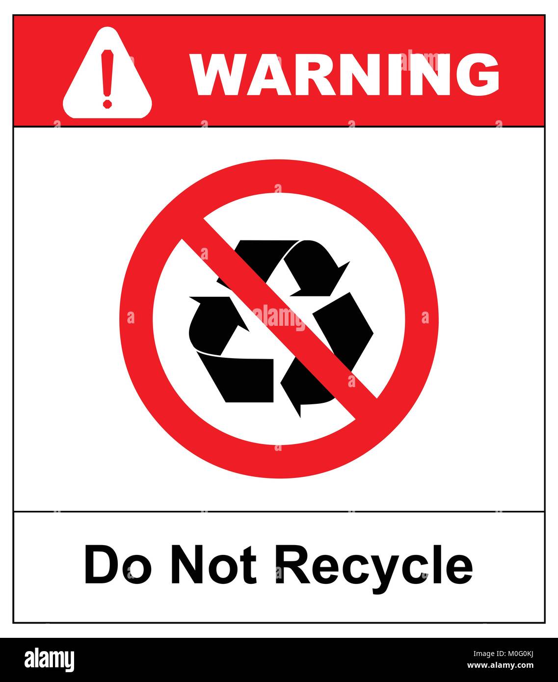 Nicht bereiten Symbol, kein Recycling Label, Recyceln Verbotsschild, auf weißem Hintergrund Vektor-illustration isoliert. Red verboten Symbol Kreis mit Si Stock Vektor