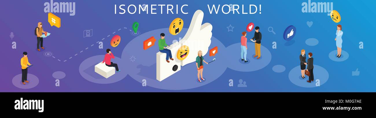 Ich mag es Konzept Abbildung: junge Menschen über mobile Geräte wie Laptop, Tablet PC und Smartphone für soziale Netzwerke und Blogs. Flache Ausführung von Männer und Frauen in der Nähe von Big Symbol Stock Vektor