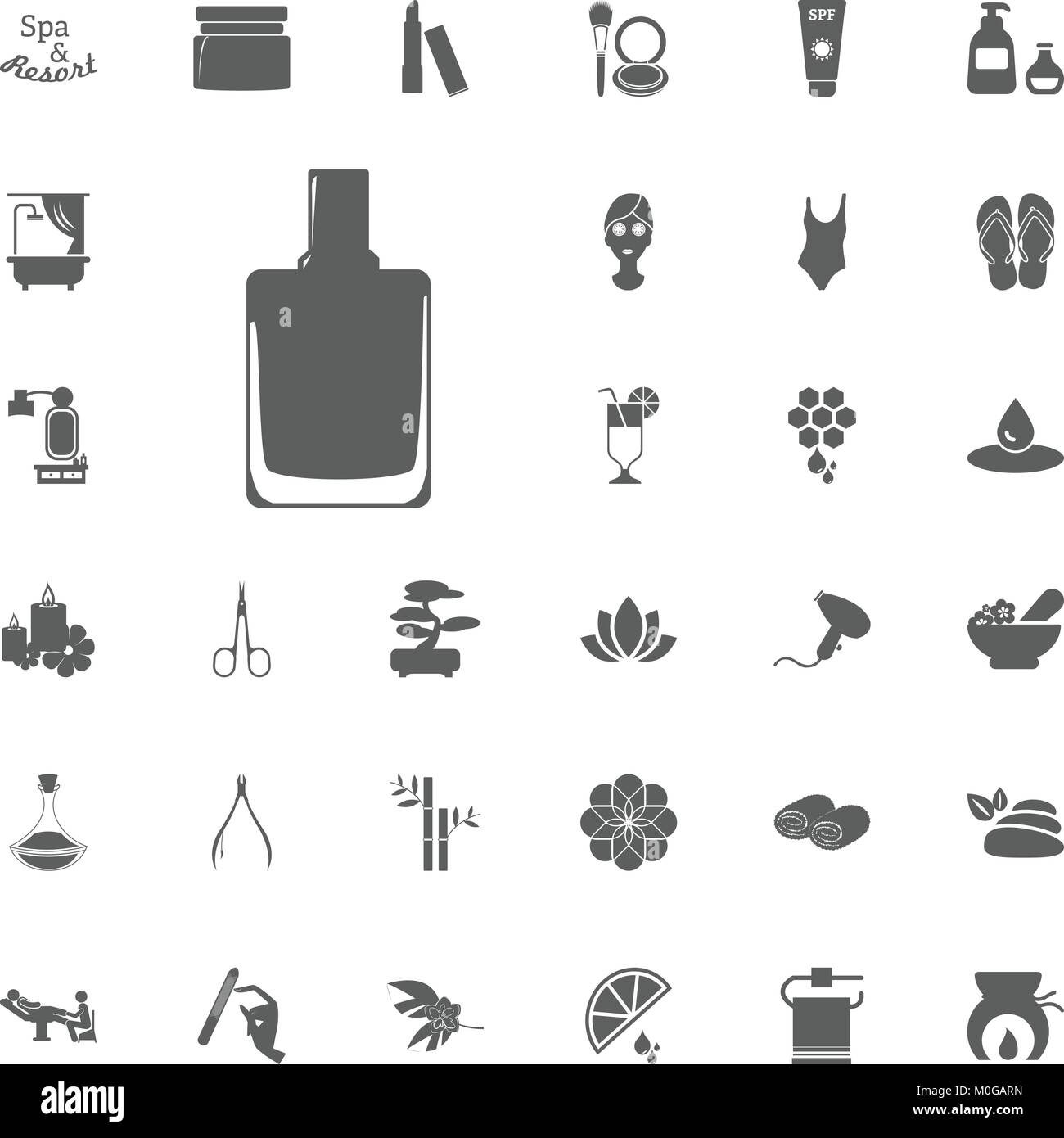 Nagellack und care Symbol. Wellness und Erholung vektor Symbole. Satz von 33 spa Symbole Stock Vektor