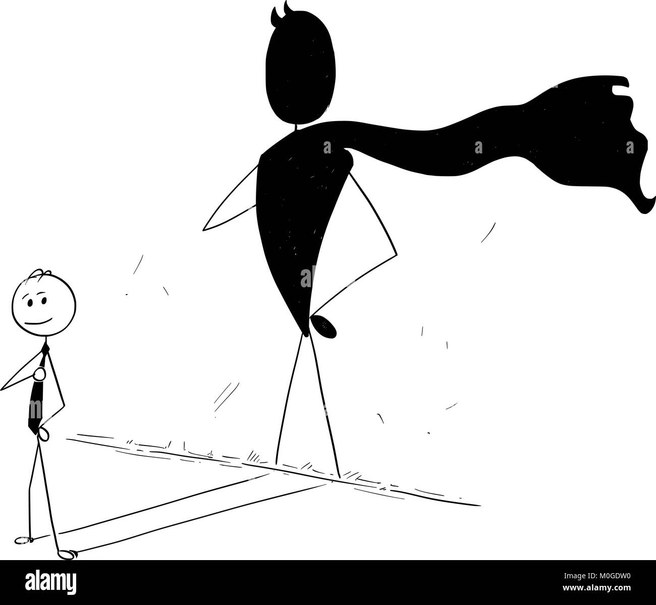 Konzeptionelle Cartoon von Geschäftsmann und Held Schatten Stock Vektor