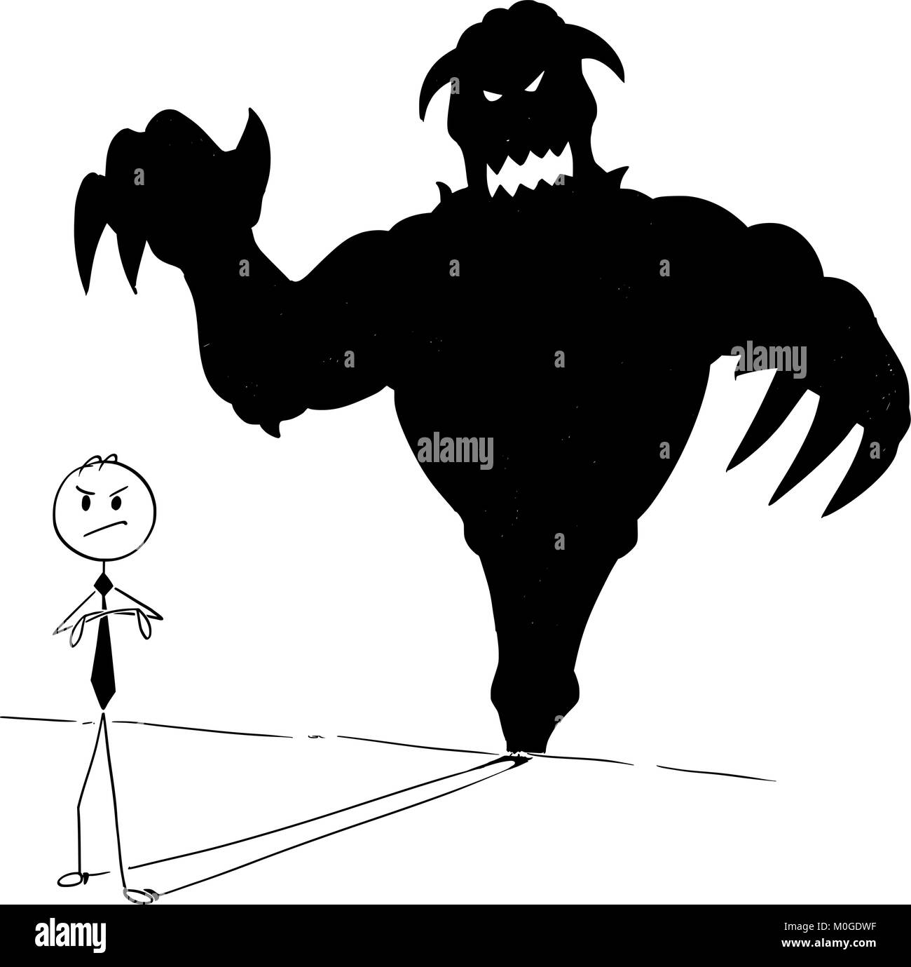 Konzeptionelle Cartoon der Unternehmer und seine Monster im Schatten Stock Vektor