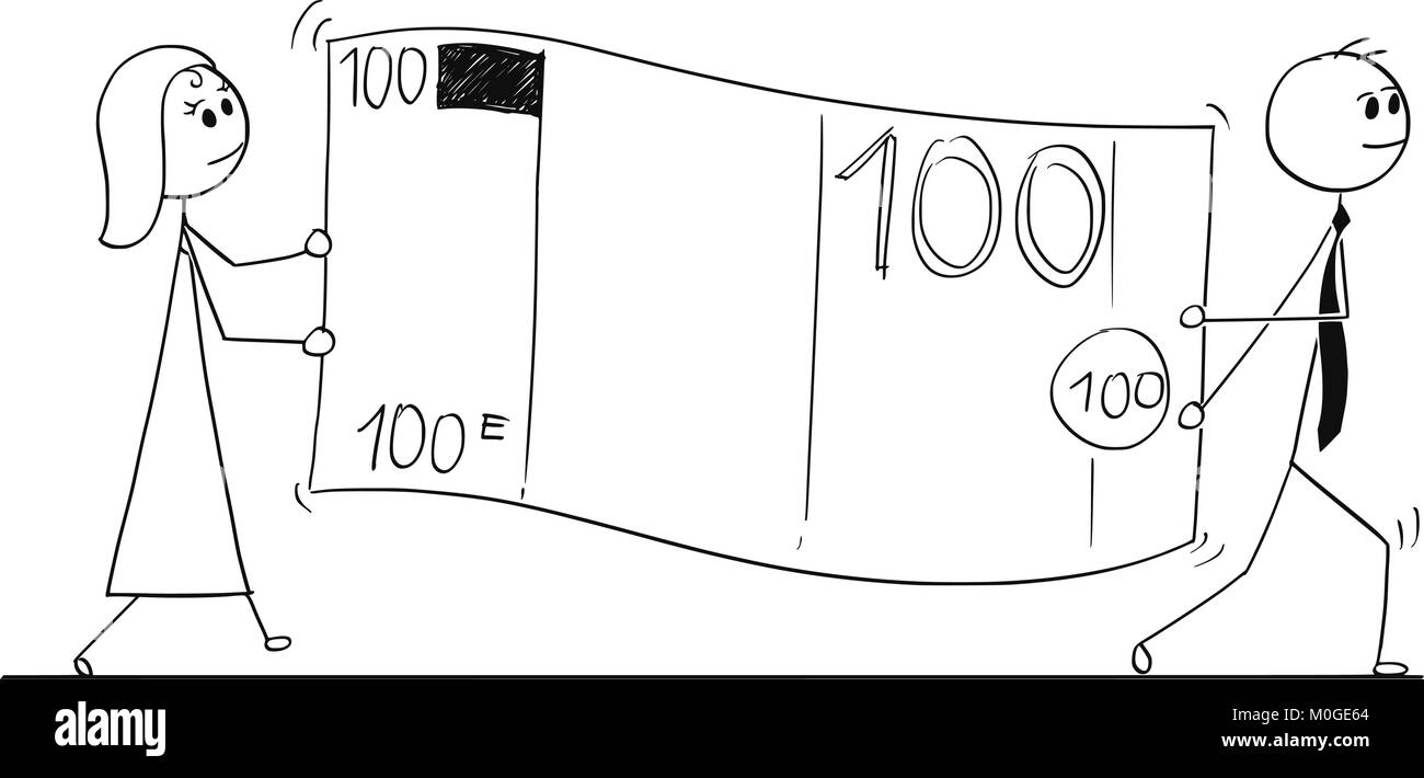 Konzeptionelle Cartoon von Business Menschen tragen große Euro Bill Banknote Stock Vektor