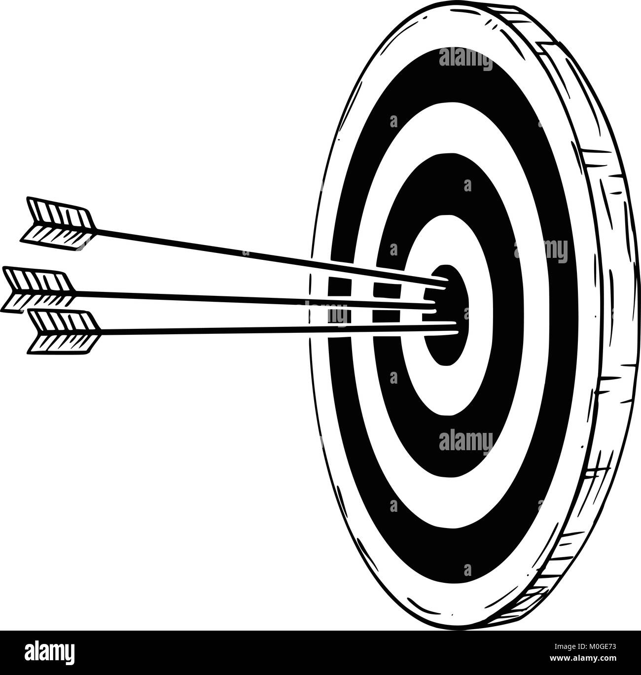 Cartoon von Ziel- oder Schlag mit drei Bogen Pfeile Hits in der Mitte Stock Vektor