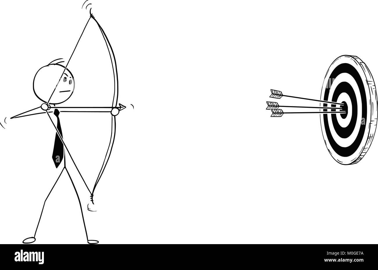 Konzeptionelle Cartoon der Unternehmer mit Bogen schießen am Ziel Stock Vektor