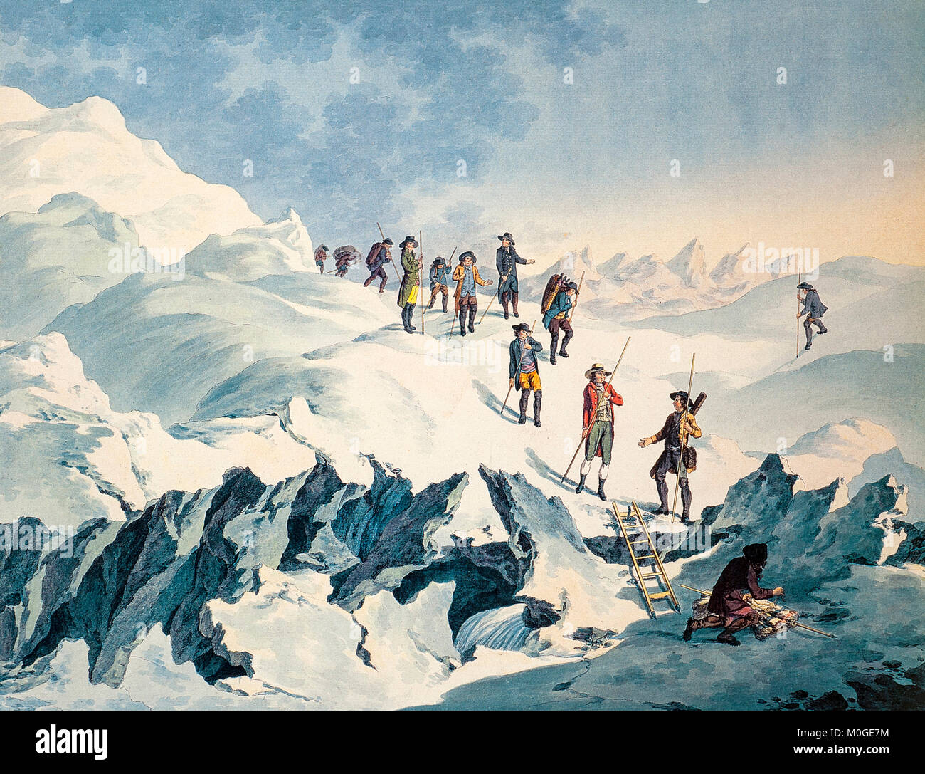 Mont Blanc - Reise von Herrn de Saussure auf dem Gipfel des Mont Blanc im August 1785 Stockfoto