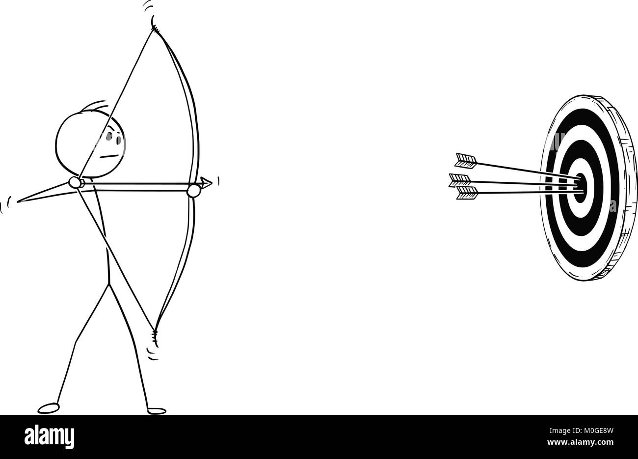 Cartoon von Bogenschütze mit Pfeil und Bogen schießen am Ziel Stock Vektor