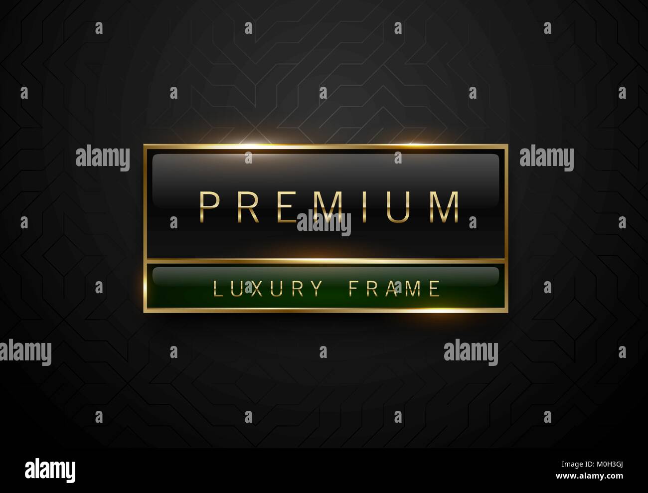 Premium Black Green Label mit goldenen Rahmen auf schwarzen geometrischen Hintergrund. Dunkle Luxus logo Vorlage. Vector Illustration Stock Vektor