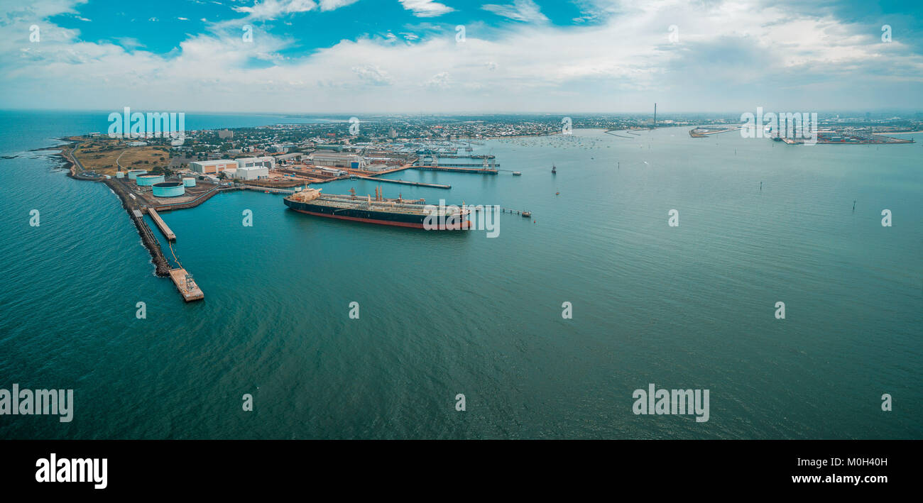 Antenne Panorama der Port Phillip Bay in der Nähe von Williamstown, Melbourne, Australien Stockfoto
