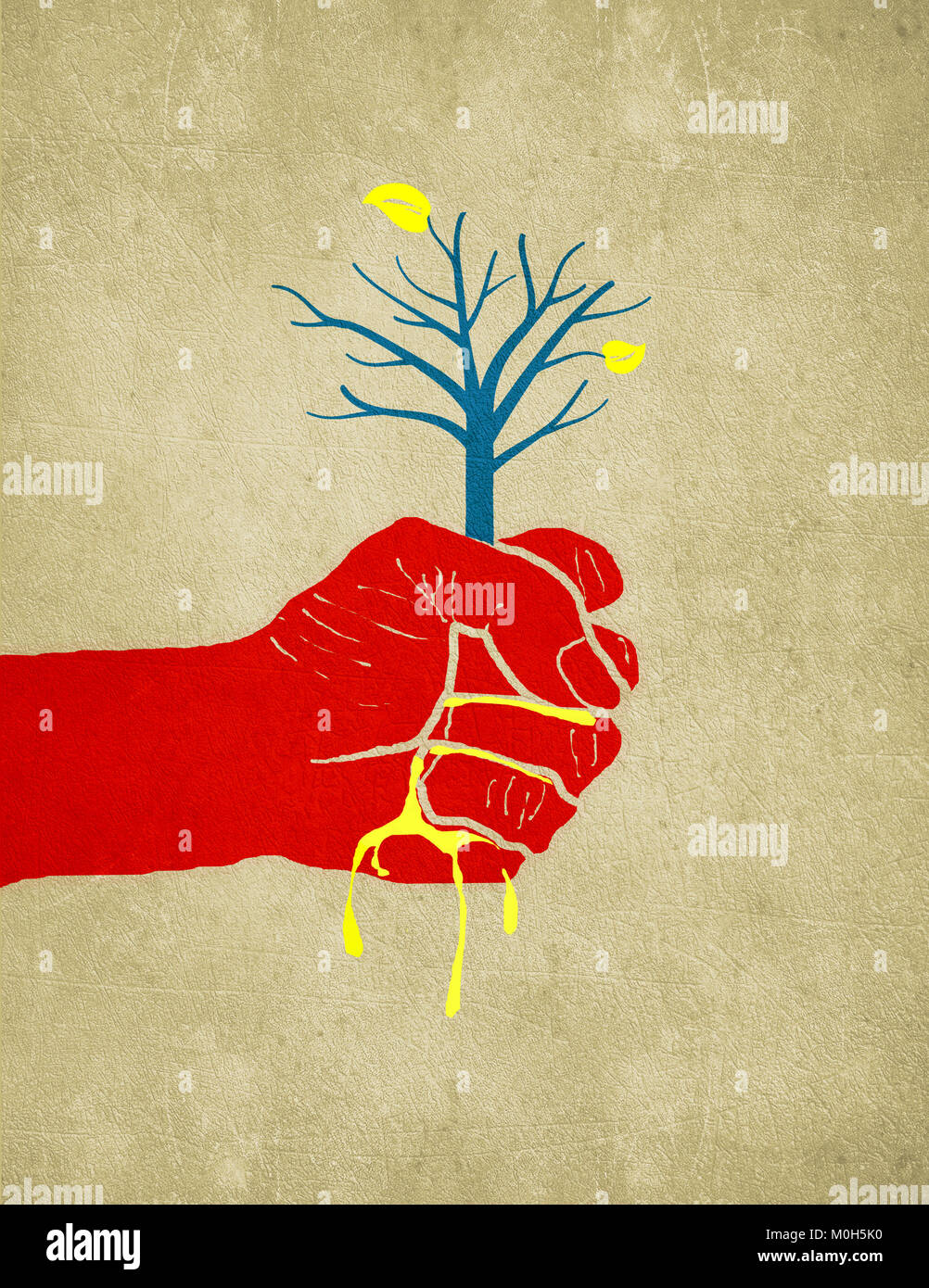 Hand pressen, ein Baum digitale Illustration Stockfoto