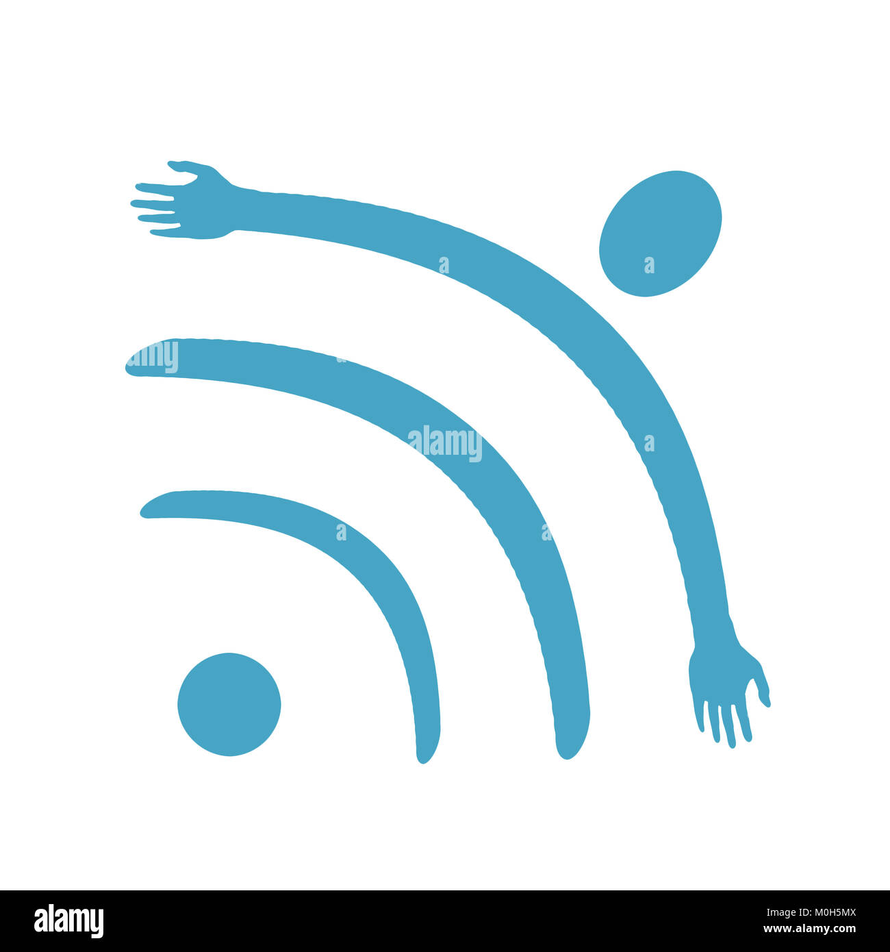 Isolierte Wi-Fi-Symbol mit fliegenden menschlichen Figur Stockfoto