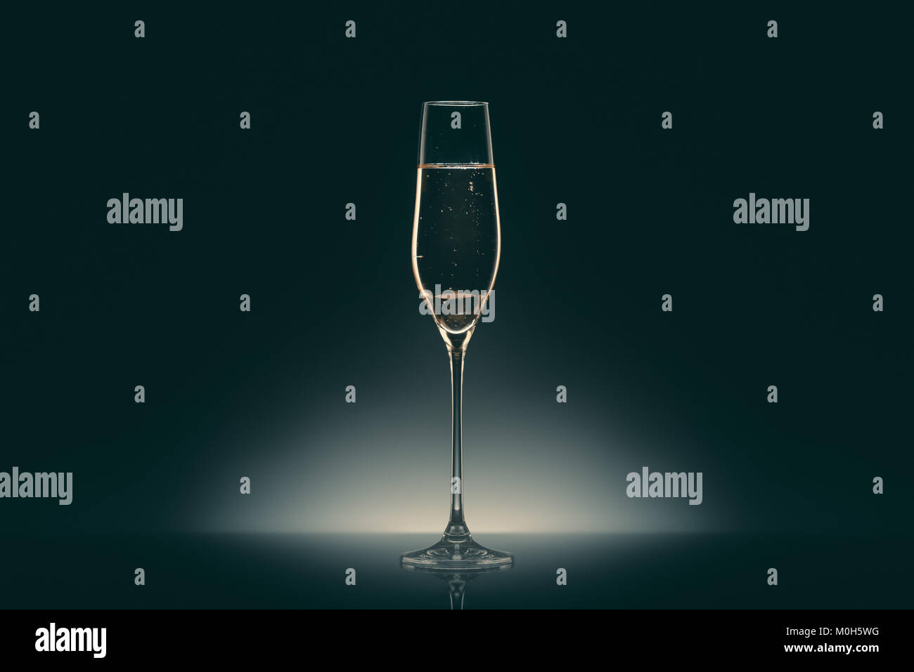 Ein transparentes Glas mit Champagner auf Schwarz Stockfoto