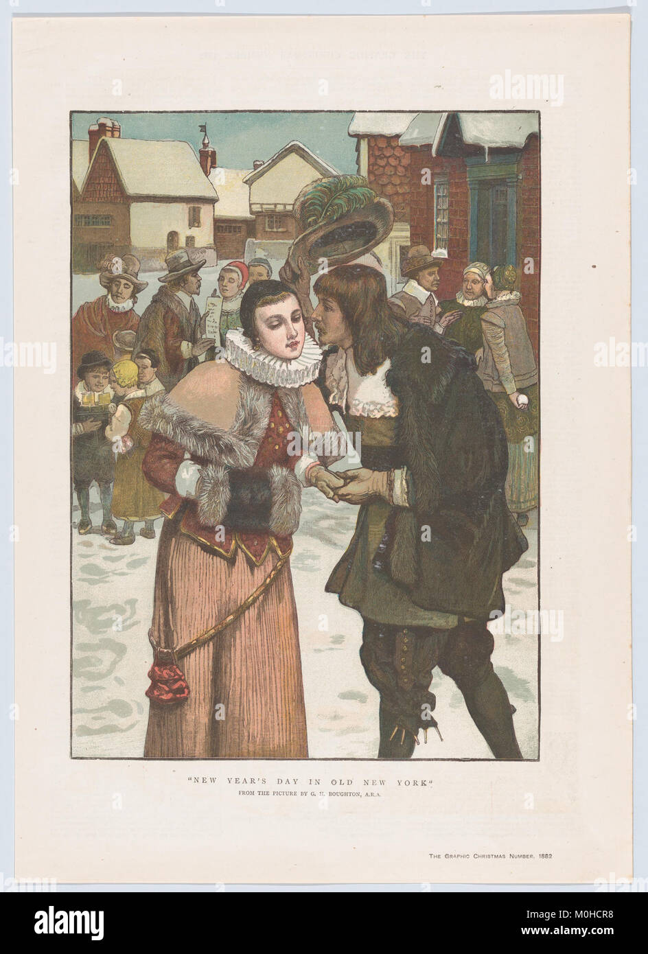 Illustration mit dem Titel „Neujahrstag in Old New York“ aus der Graphic Christmas-Ausgabe, die soziale und kulturelle Feiern des 19. Jahrhunderts in New York City zeigt. Stockfoto