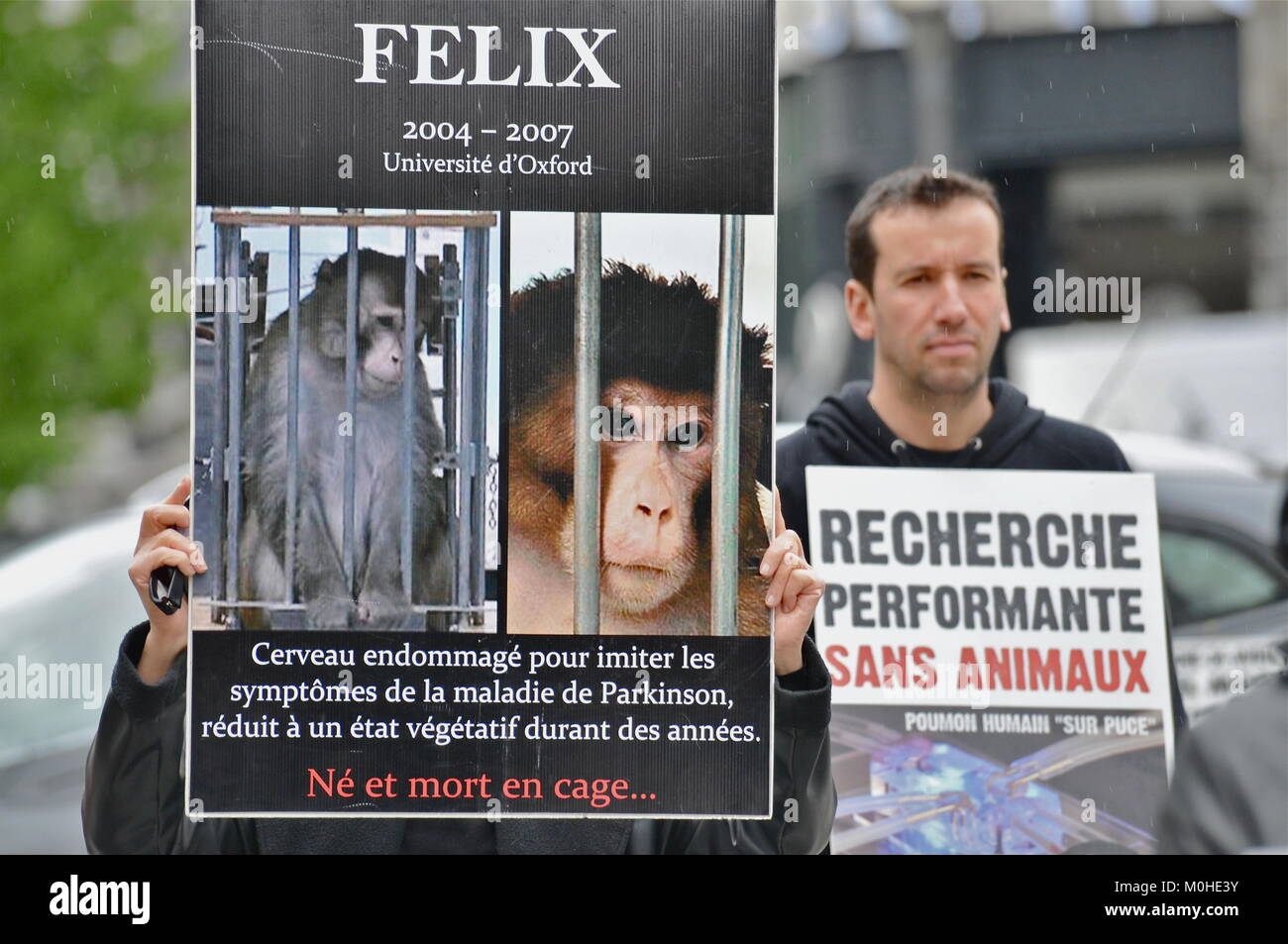 Welt Tier Tag: Tiere, die Verteidiger der Menschenrechte Protest in Lyon, Frankreich Stockfoto