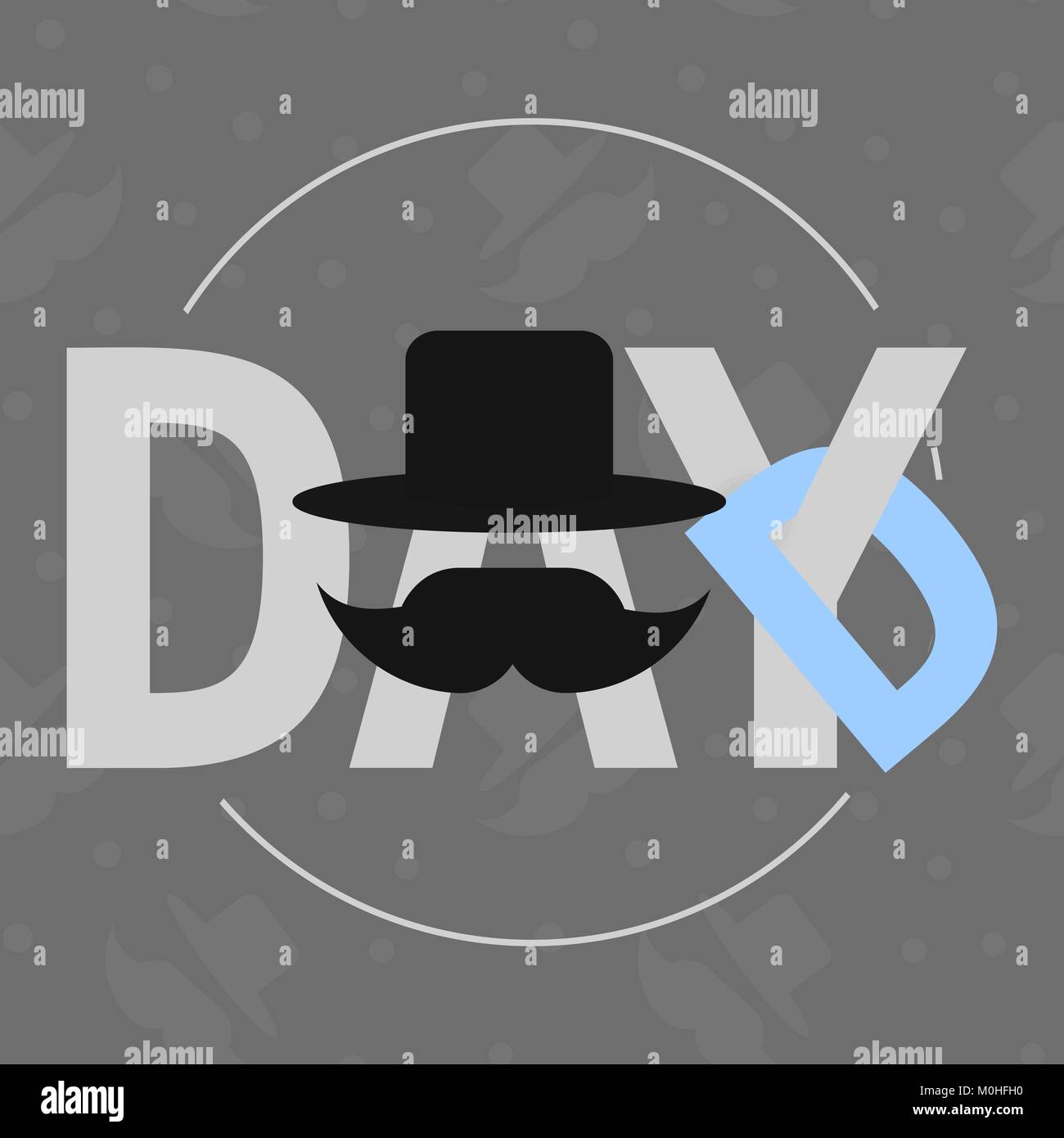 Stylized vector Logo. Papa Tag Vector Illustration mit hängenden schreiben Schnurrbart und Hut für Tag des Vaters Stock Vektor