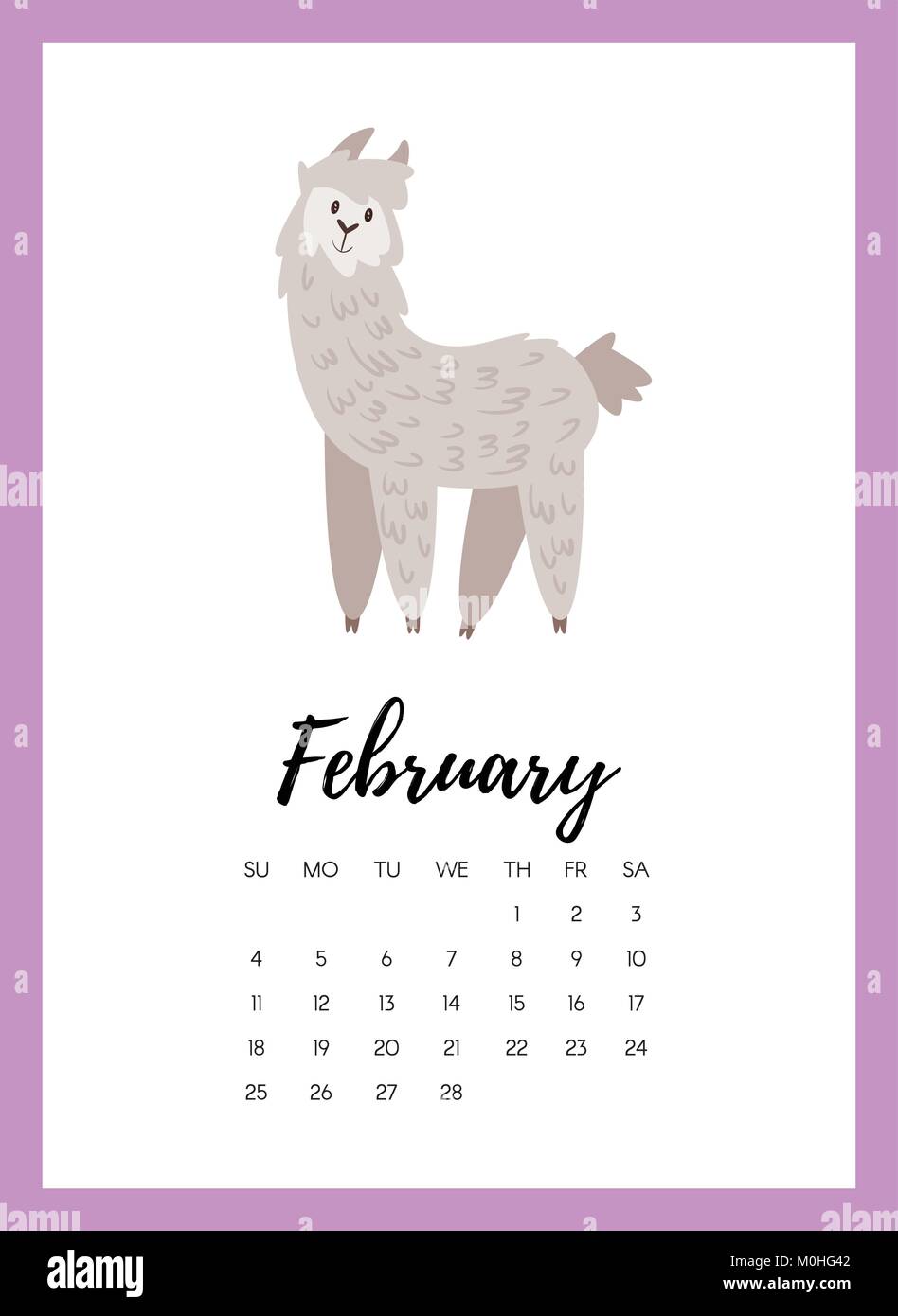 Februar 2018 Jahr Kalender Seite Stock Vektor