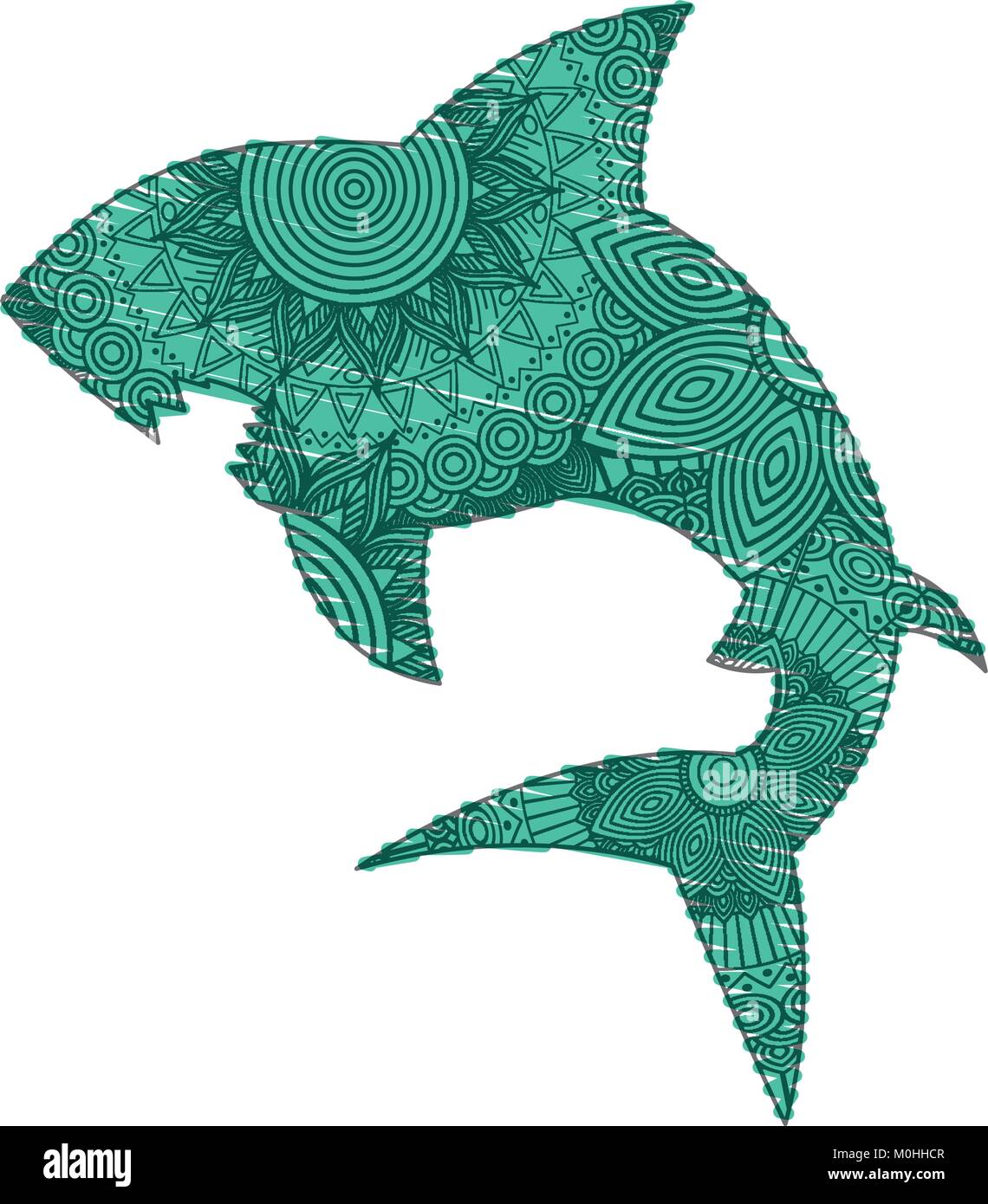 Hand gezeichnet für Erwachsene Malvorlagen mit shark zentangle Stock Vektor