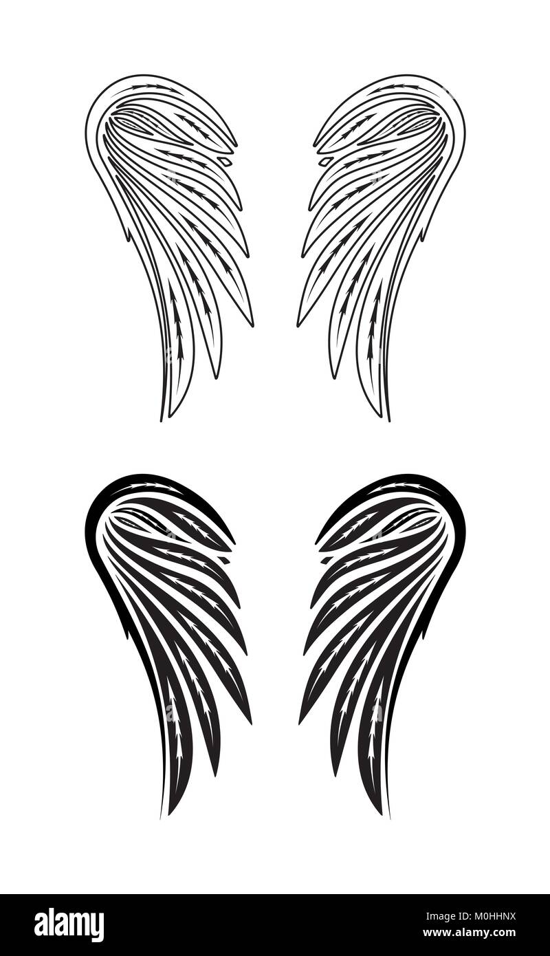 Zwei Paar Flügel der Engel. Vector Illustration. Stock Vektor