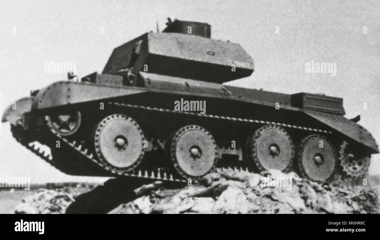 Zweiter Weltkrieg (1939-1945). Englisch Kreuzfahrt Tank, Modell A13 Mk IV (NUFFIELD). Im 1940 und 1941 war er in Frankreich im Jahre 1940 und zu Beginn des Krieges in Nordafrika eingesetzt. Erste Test dieses Modells in England, Juni 1940. Fotografie. Stockfoto