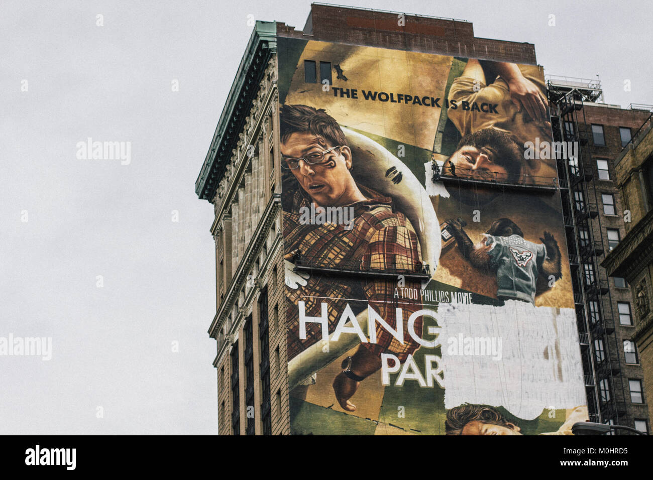 Einen gigantischen Outdoor Billboard ist Werbung für den Hollywood Film Kater in New York City. USA 2011. Stockfoto