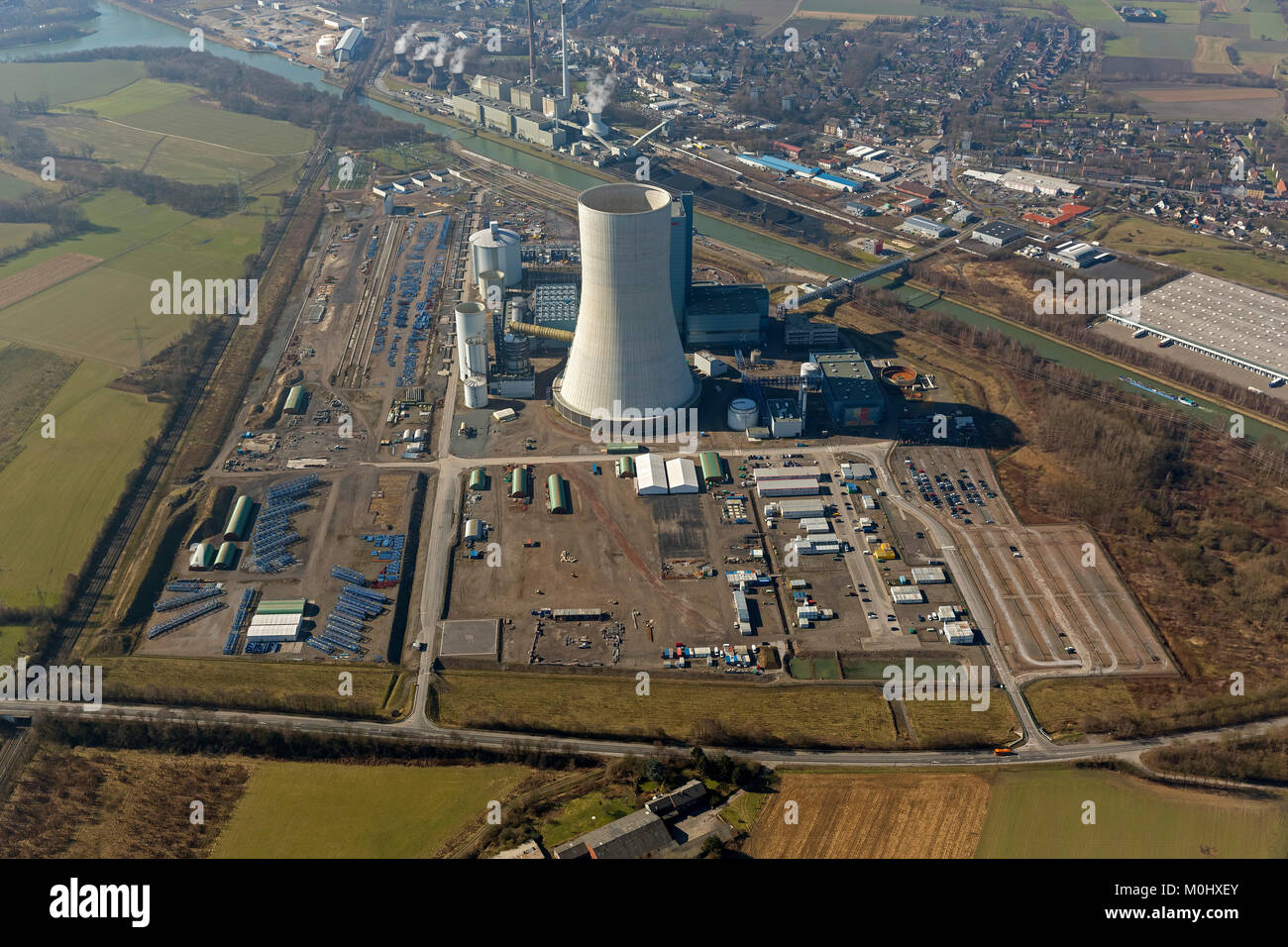 Luftaufnahme, Bau freeze, E.on,, EON Datteln 4, Kohlekraftwerk auf dem Dortmund-Ems-Kanal, Bau freeze Aus lizenzrechtlichen Fehler, Mac Stockfoto