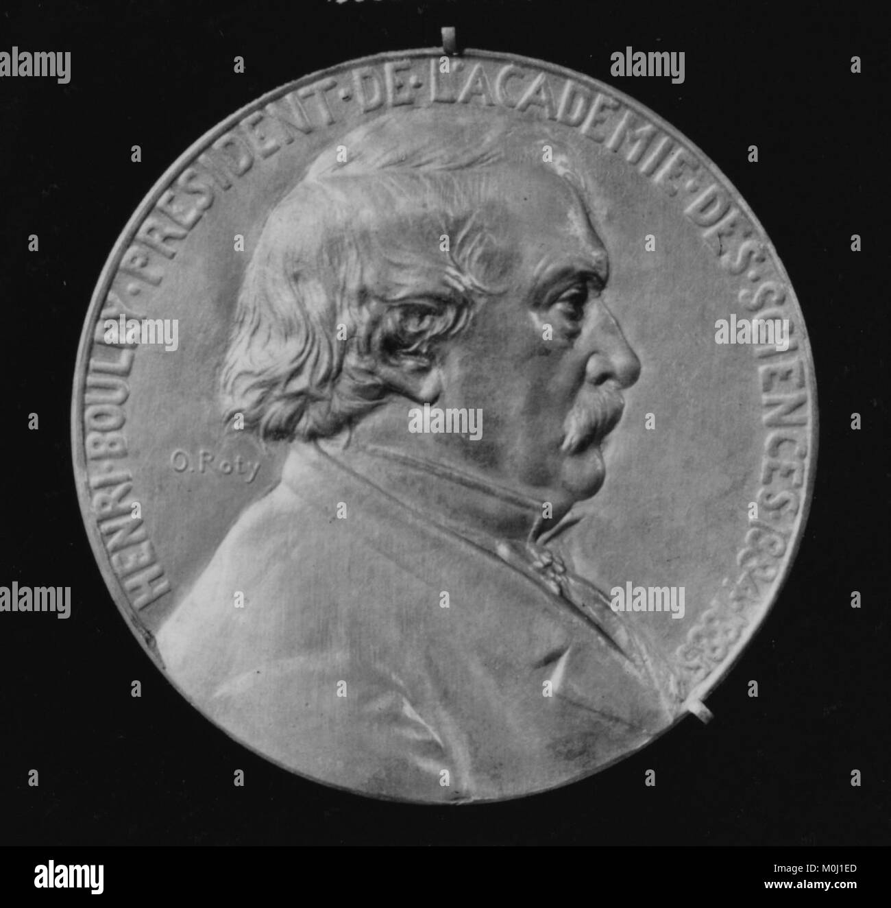 Eine Gedenkmedaille zu Ehren von Henri Bouley, Präsident der Französischen Akademie der Wissenschaften zwischen 1884 und 1885, mit der er sein Gleichnis und seine Inschrift als Anerkennung seiner wissenschaftlichen Beiträge darstellt. Stockfoto