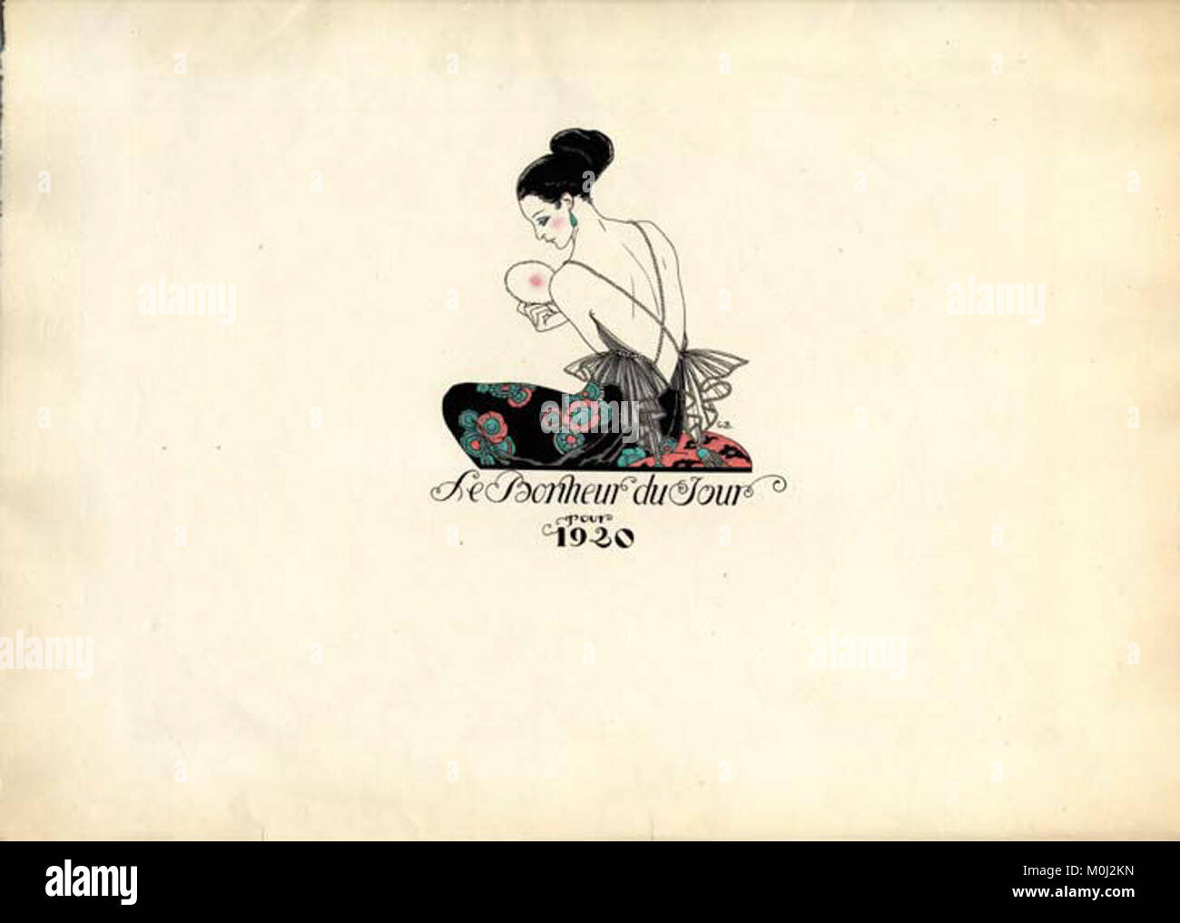 Titelseite von „Le bonheur du jour; ou, Les grâces à la Mode“, einer französischen Publikation aus dem 18. Jahrhundert, die im Metropolitan Museum of Art untergebracht ist und zeitgenössische Mode und soziale Bräuche veranschaulicht. Stockfoto