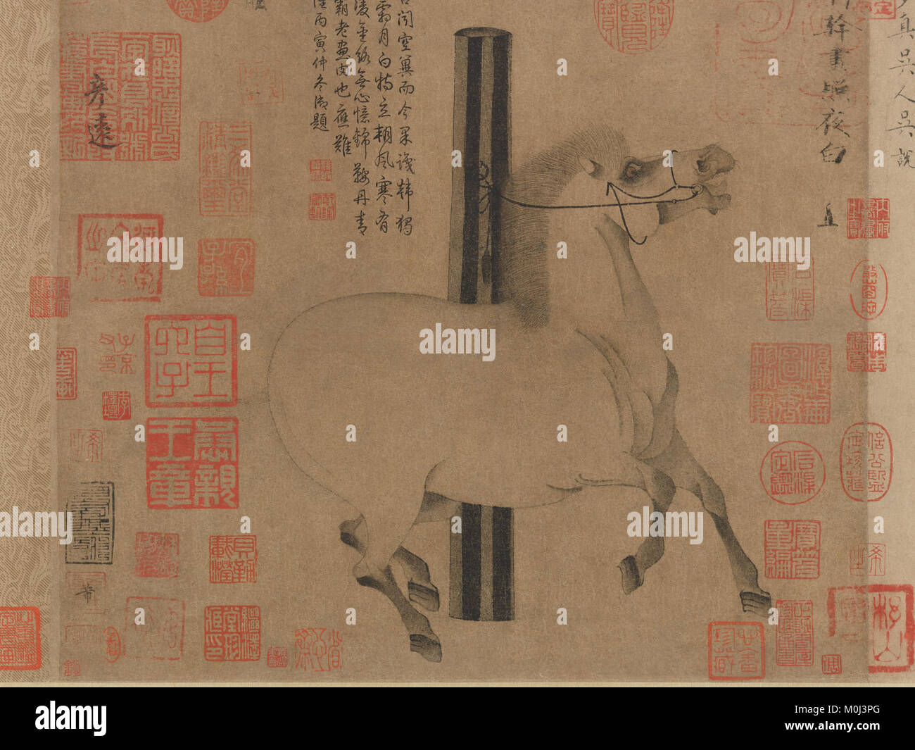 „Night Shining White“ bezieht sich auf ein kulturelles oder künstlerisches Werk, das oft mit bildender Kunst oder Poesie in Verbindung gebracht wird und für seine raffinierte ästhetische und historische Bedeutung in der ostasiatischen Kunst bekannt ist. Stockfoto