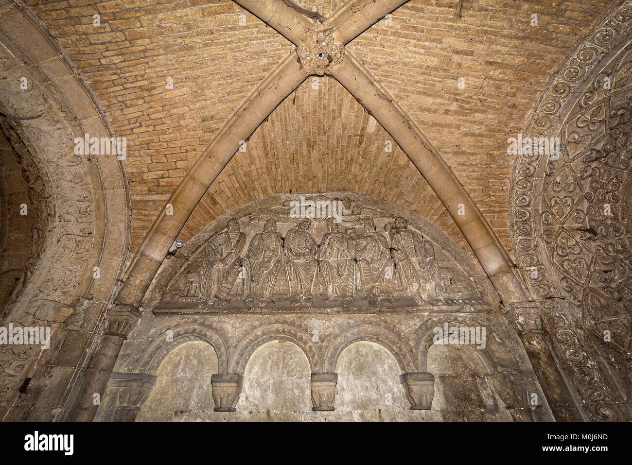 Die exquisite Norman Veranda am Eingang von Malmesbury Abbey, weithin als eines der schönsten Beispiele dieser Art in Westeuropa betrachtet. Stockfoto