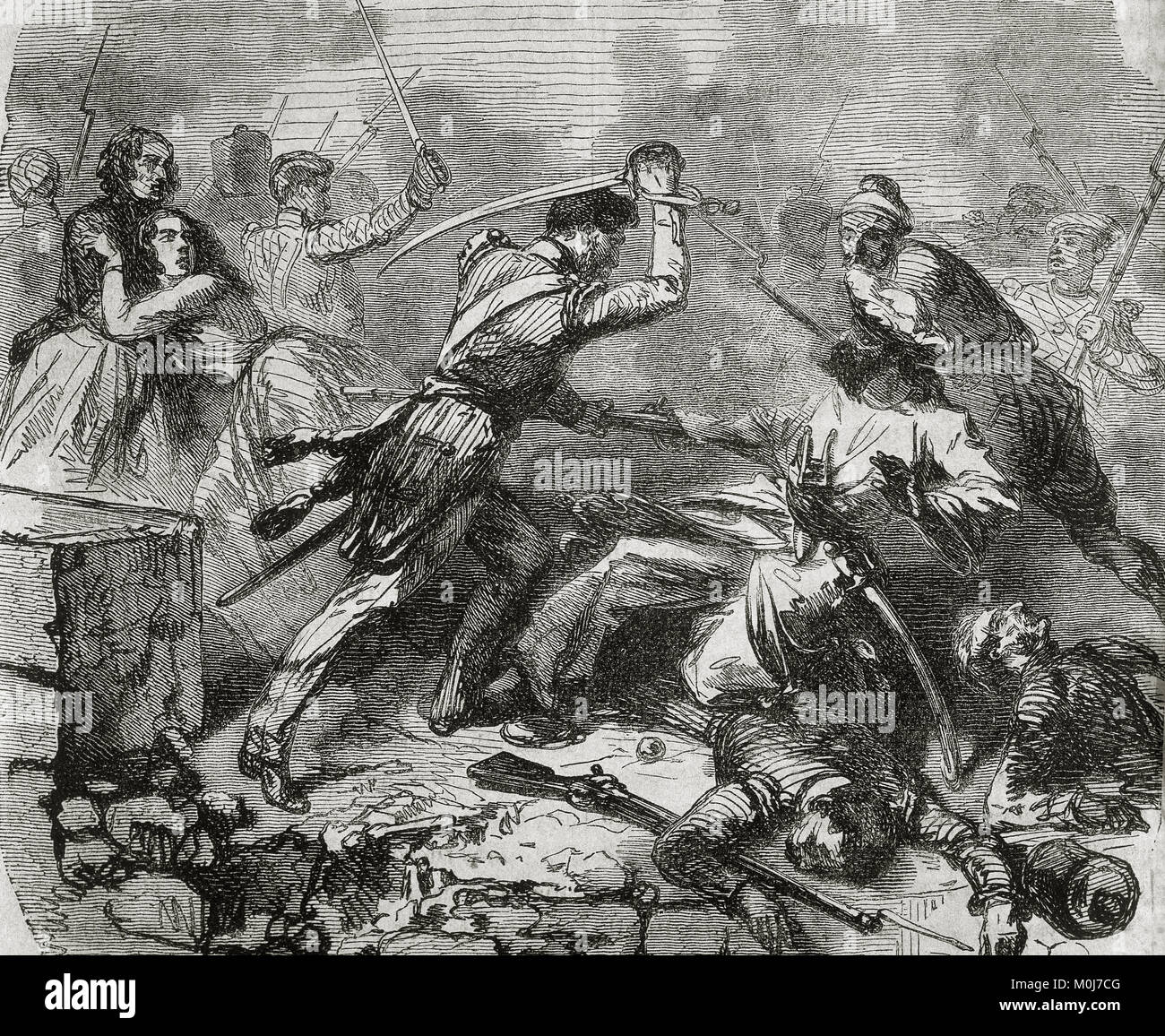 Indische Meuterei oder Sepoy Meuterei (1857-1858). Rebelion gegen die britische Herrschaft in Indien. Es wurde von indischen Truppen in den Dienst der Britischen begonnen. Stockfoto