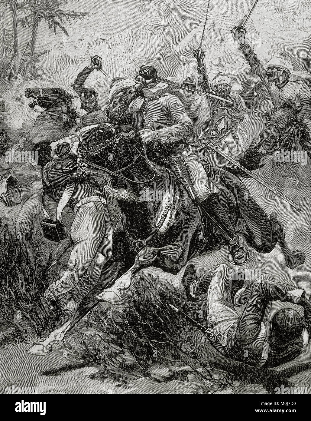 Indische Meuterei oder Sepoy Meuterei (1857-1858). Rebelion gegen die britische Herrschaft in Indien. Es wurde von indischen Truppen in den Dienst der Britischen begonnen. Stockfoto