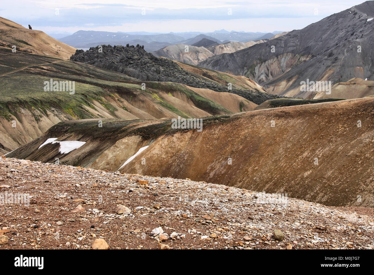 Island Berge. Berühmte vulkanische Gegend mit rhyolith Felsen - Landmannalaugar. Stockfoto