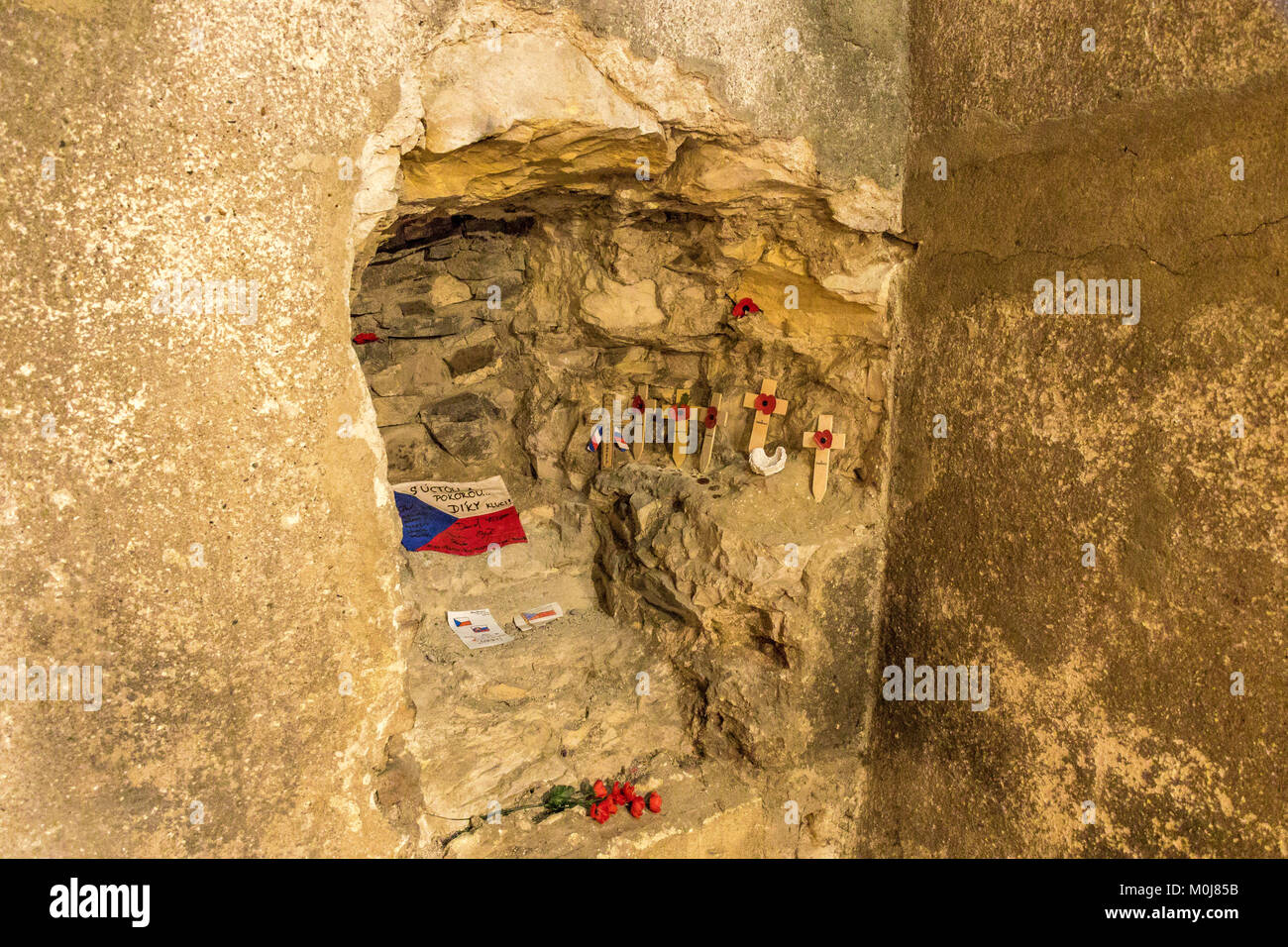 Krypta der Kirche der Heiligen Cyril, das letzte Versteck der tschechischen Kommandos aus dem Zweiten Weltkrieg 7 nach der Attentat auf Reinhard Heydrich im Jahr 1942 in Prag Stockfoto