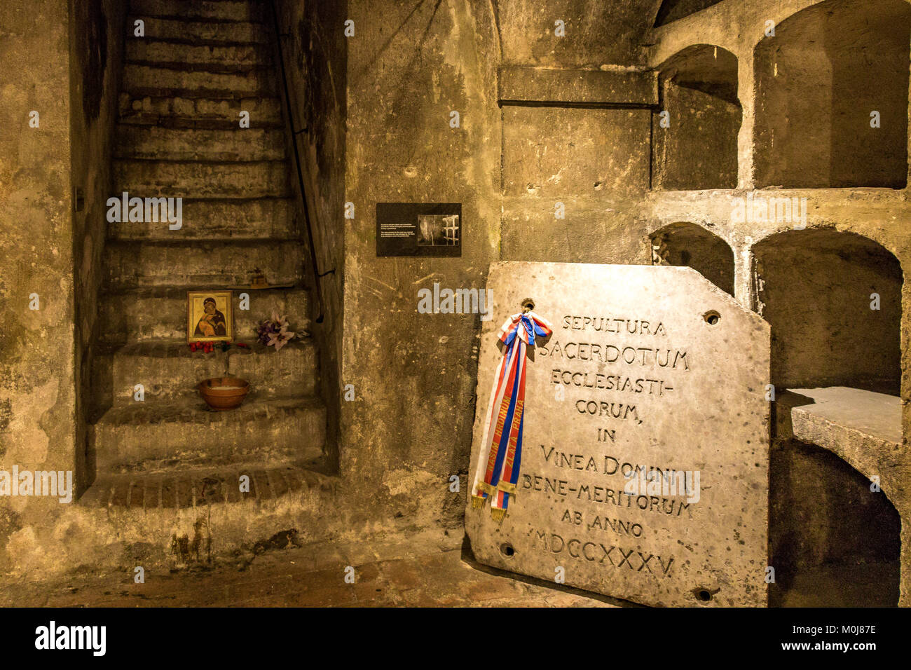 Krypta der Kirche St. Cyrils in Prag, das letzte Versteck für 7 tschechische Kommandos des Zweiten Weltkriegs nach der Attentat auf Reinhard Heydrich im Jahr 1942 Stockfoto