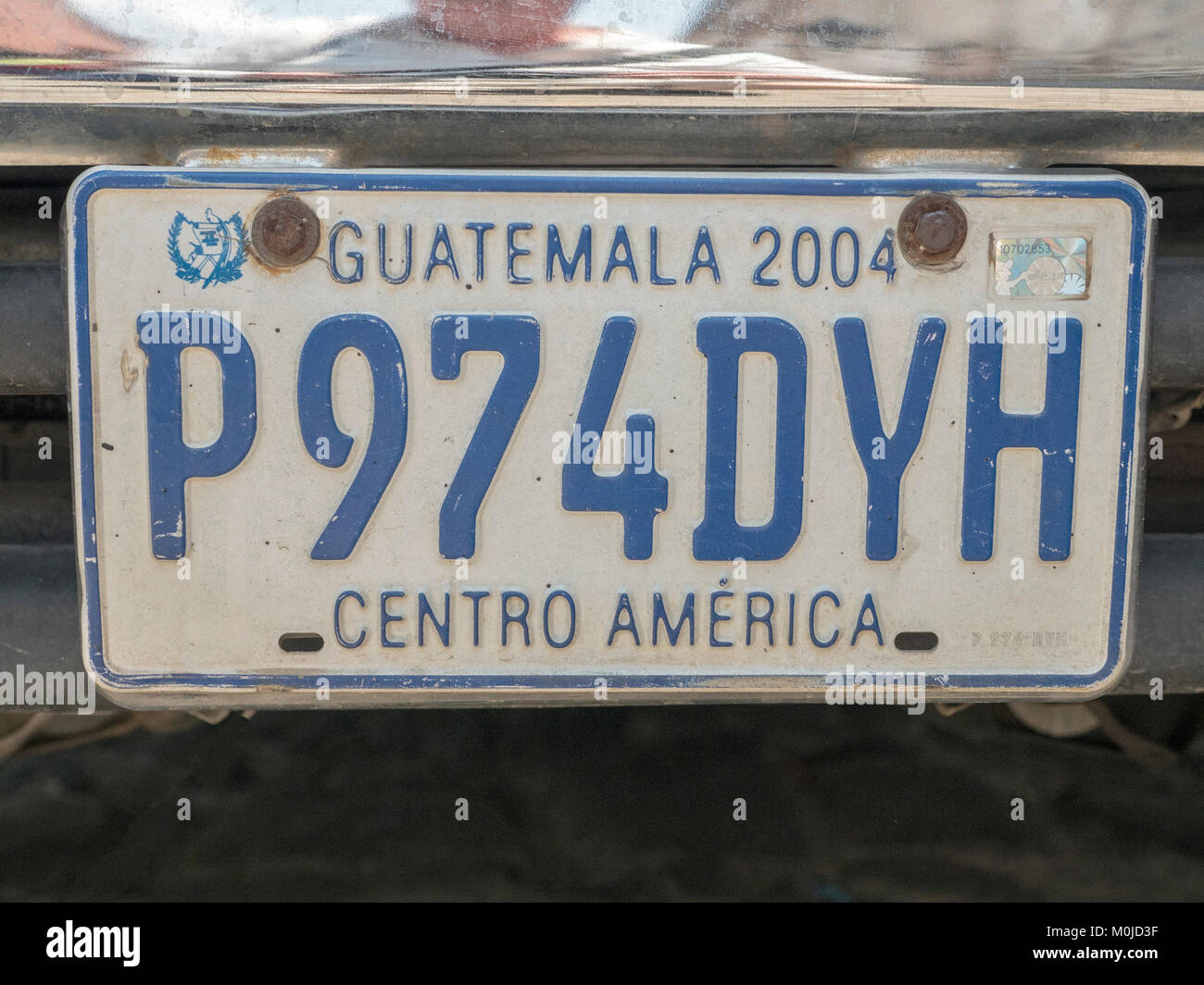 Eine Fahrzeug-Tag-Schild auf ein Auto in Guatemala Mittelamerika Stockfoto