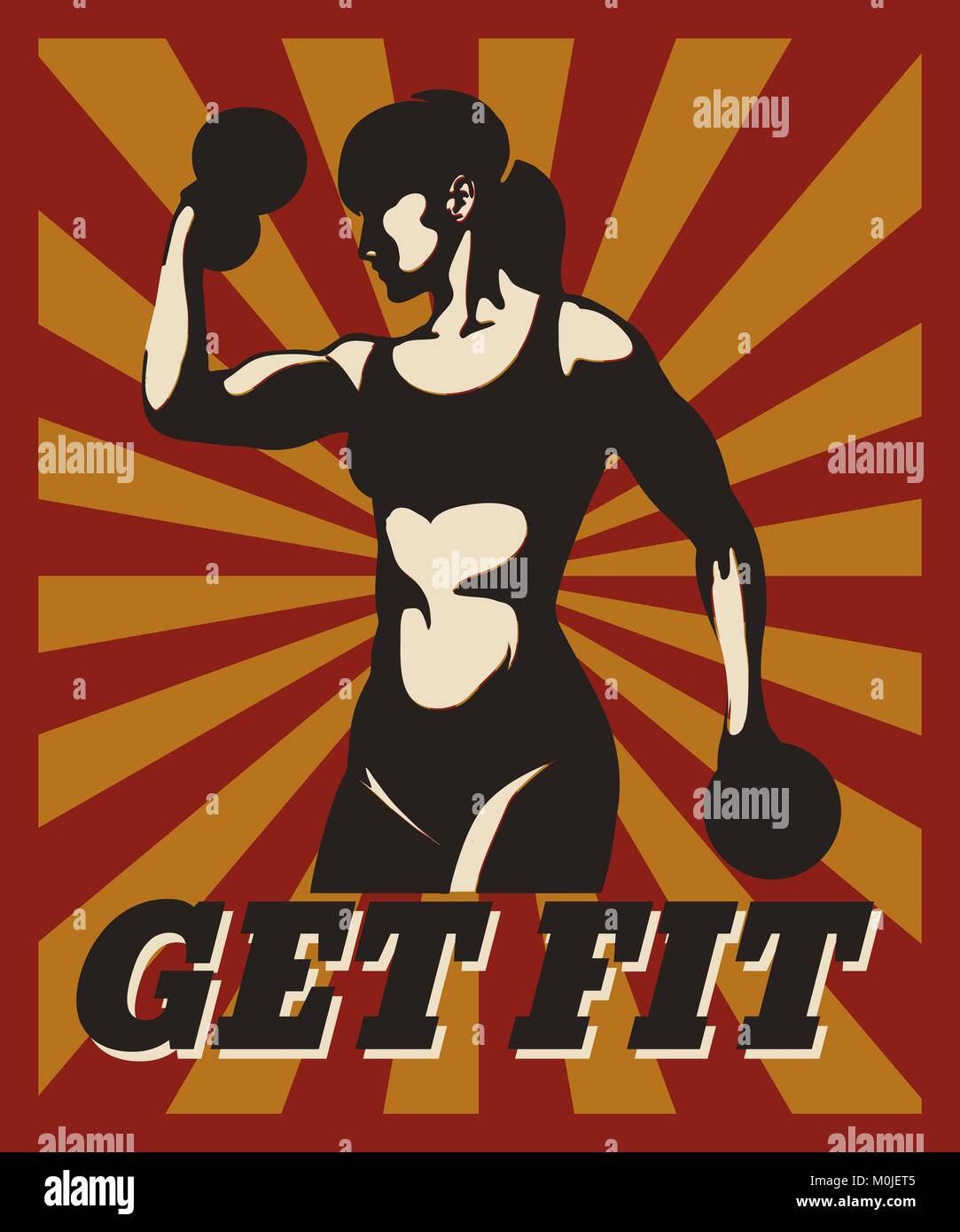 Sport Fitness typografischen Plakat im Retro Style. Ausbildung atletic Frau mit Motivationalen Schriftzug Passen. Design für Banner, Poster, Fitnessraum, bodybuild Stock Vektor