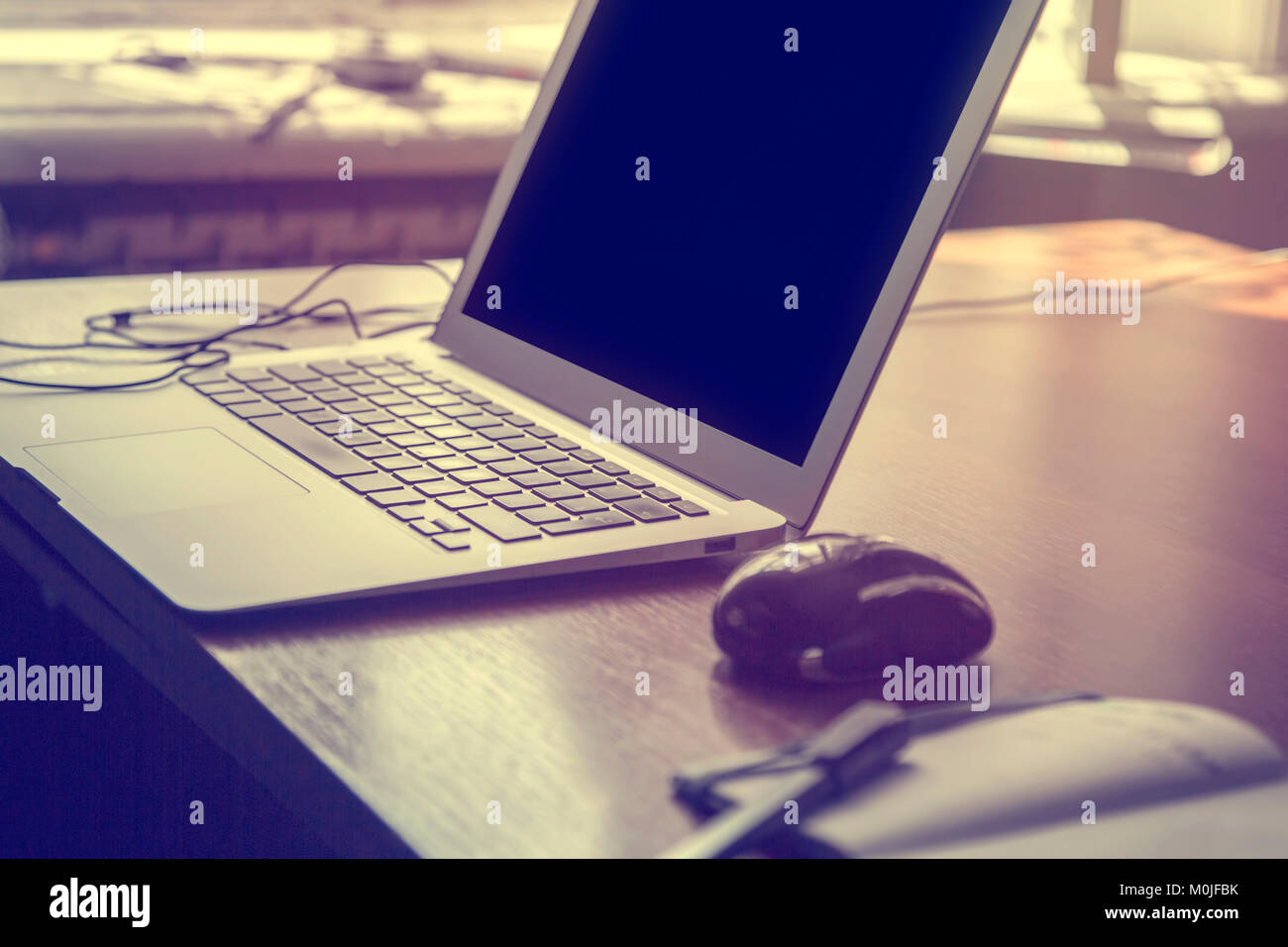 Office Produkte auf den Tisch, Blogging, flatlay Foto Stockfoto