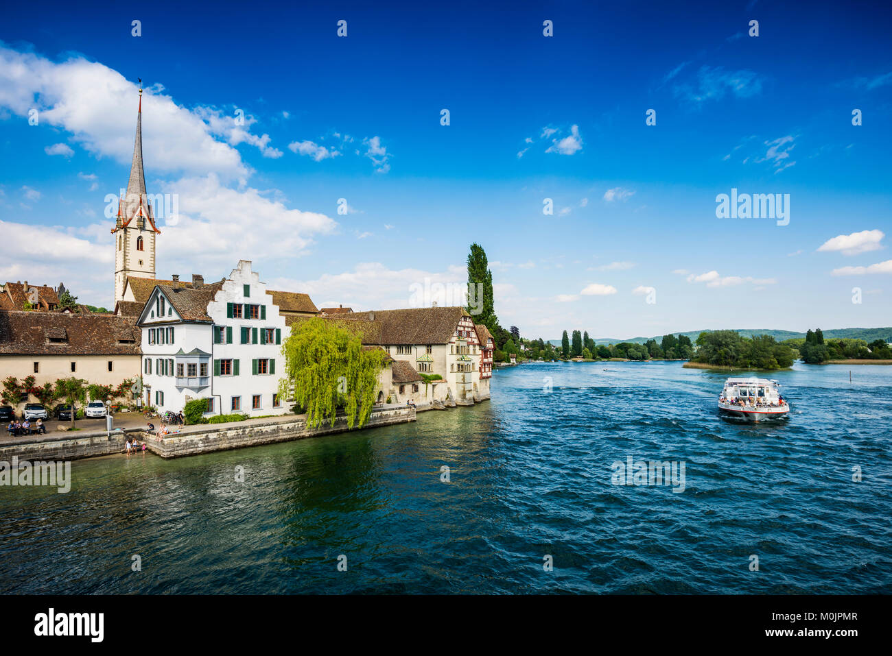 Alte Stadt am Rhein, Blick auf die Stadt mit Kloster St. Georg, Stein am Rhein, Kanton Schaffhausen, Schweiz Stockfoto
