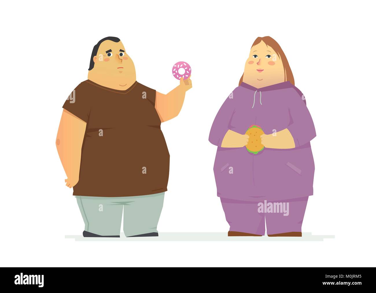Pralle paar Essen ungesundes Essen - cartoon Menschen Zeichen isoliert Abbildung Stock Vektor