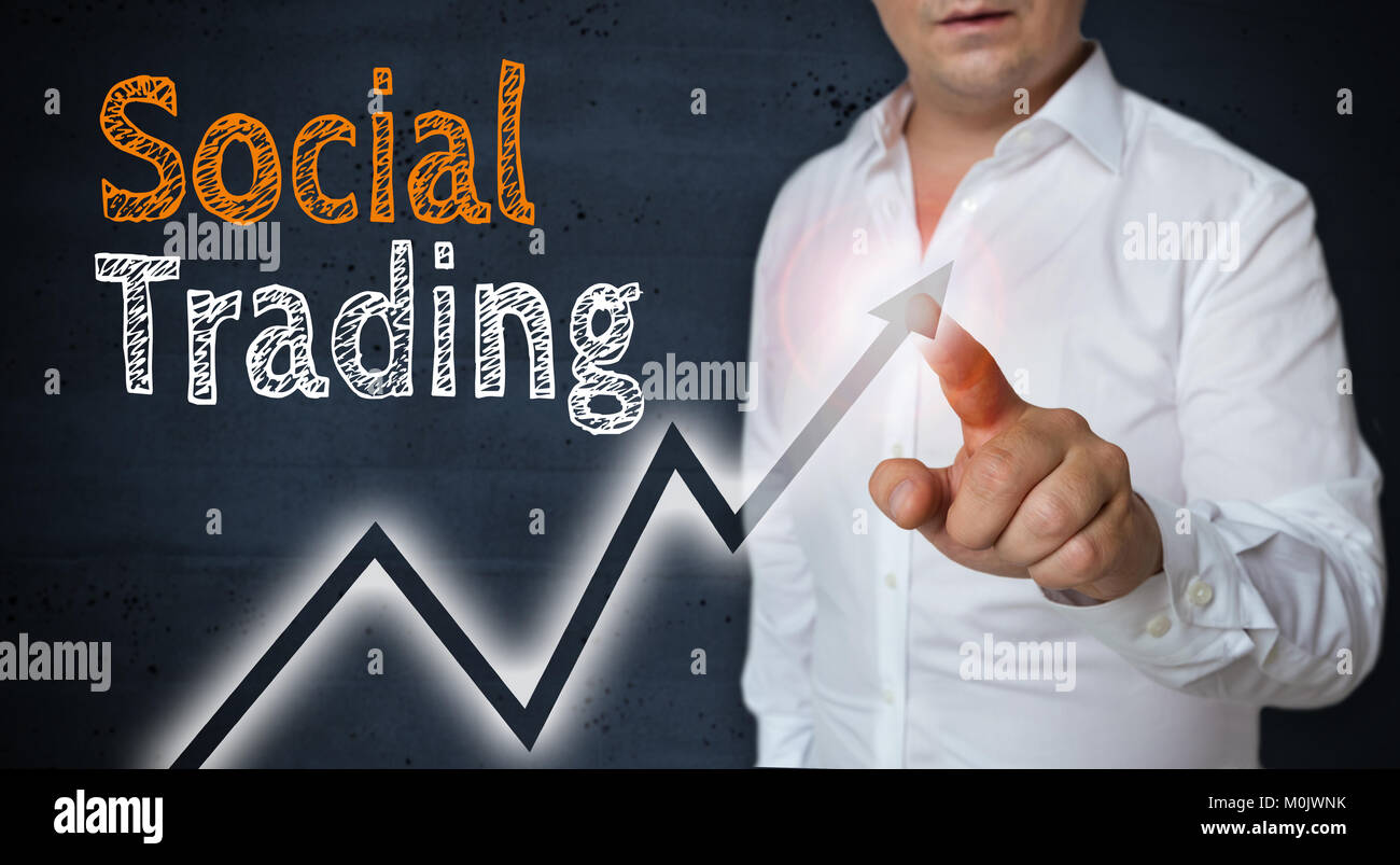 Social trading Konzept Touchscreen wird von Menschen betrieben. Stockfoto