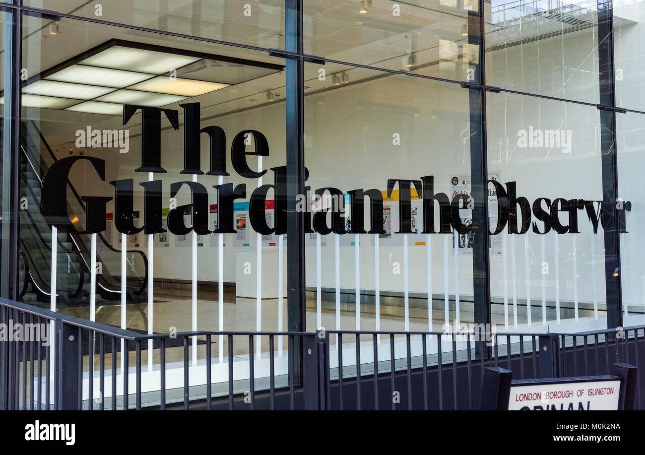 Neues Logo in der Zeitung The Guardian Office in King's Cross, London, England, Vereinigtes Königreich, Großbritannien Stockfoto