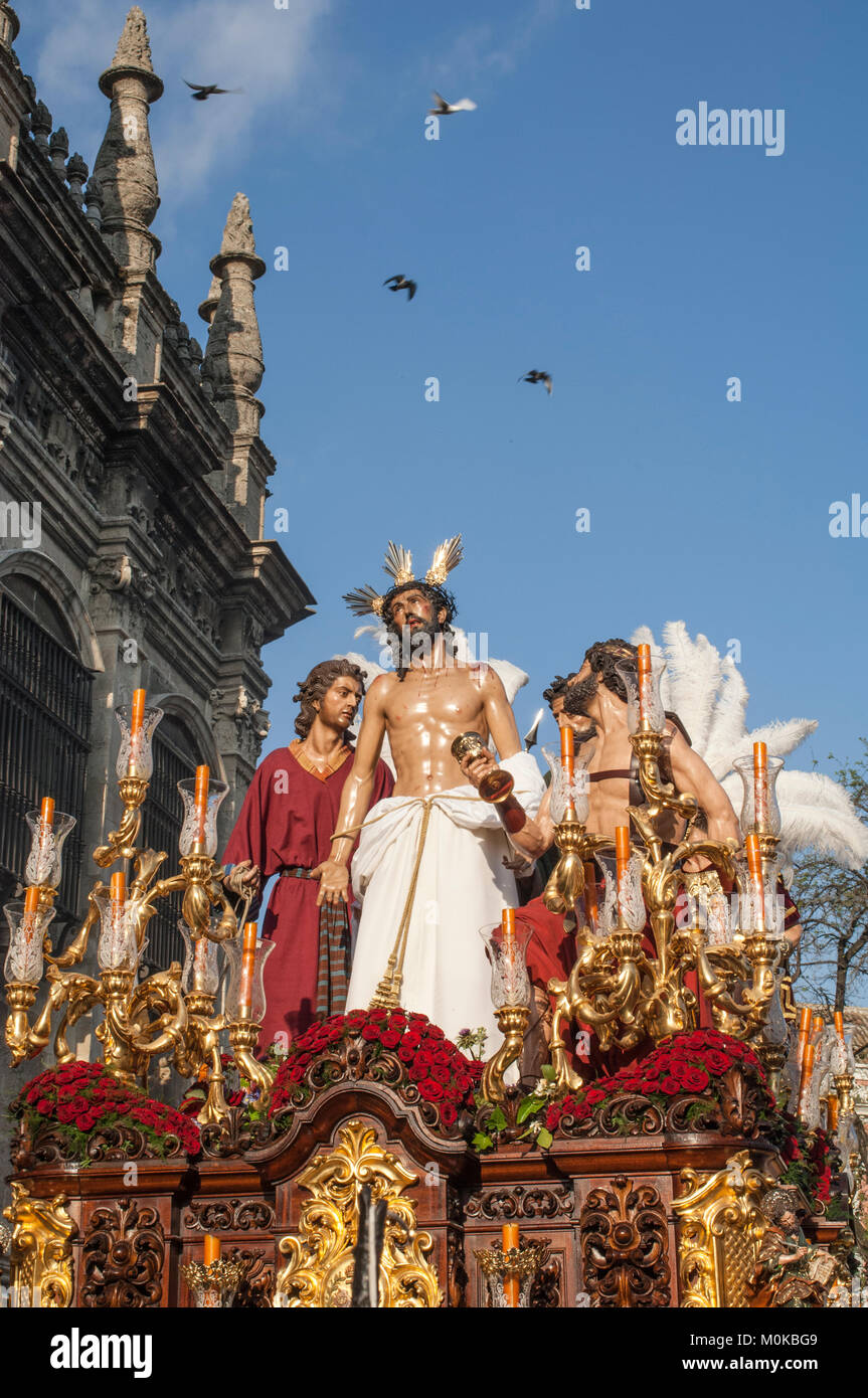 Farbfoto der Float von Christus in seiner processional Reise am Palmsonntag. Stockfoto