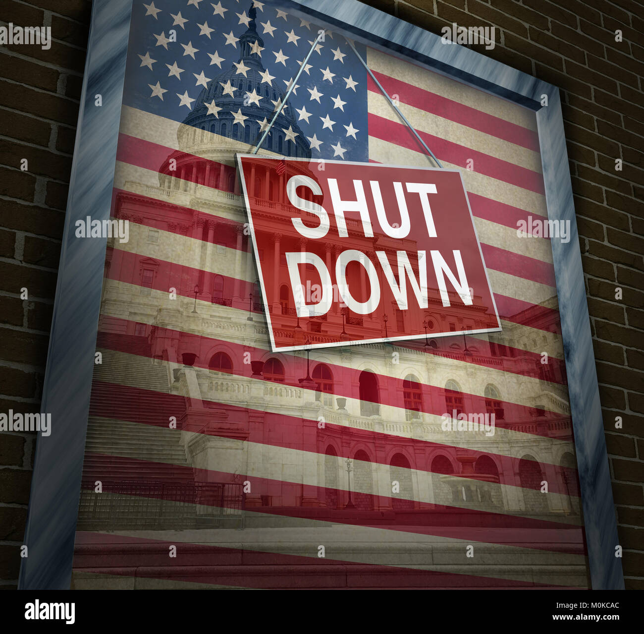 Shutdown Regierung und United Bundesländer System schaltet mit einem Widerspruch mit Republikanern und Demokraten aufgrund Ausgabe Rechnung. Stockfoto