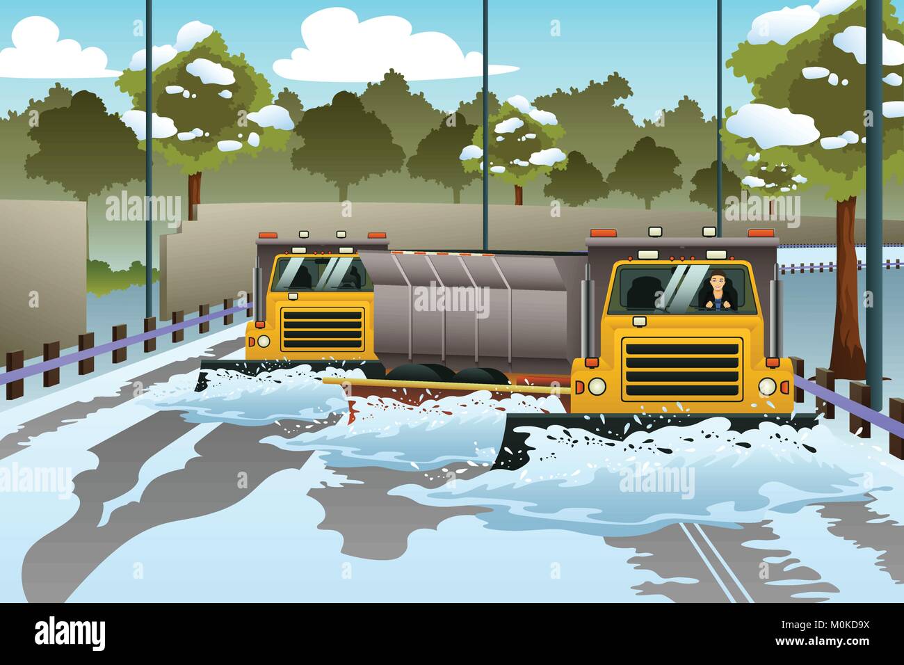 Ein Vektor Illustration der Schneepflug Lkw Clearing die Straße vom Schnee Stock Vektor