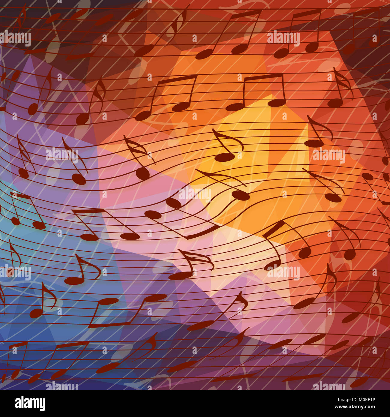 Noten auf bunten geometrischen Hintergrund. Stockfoto
