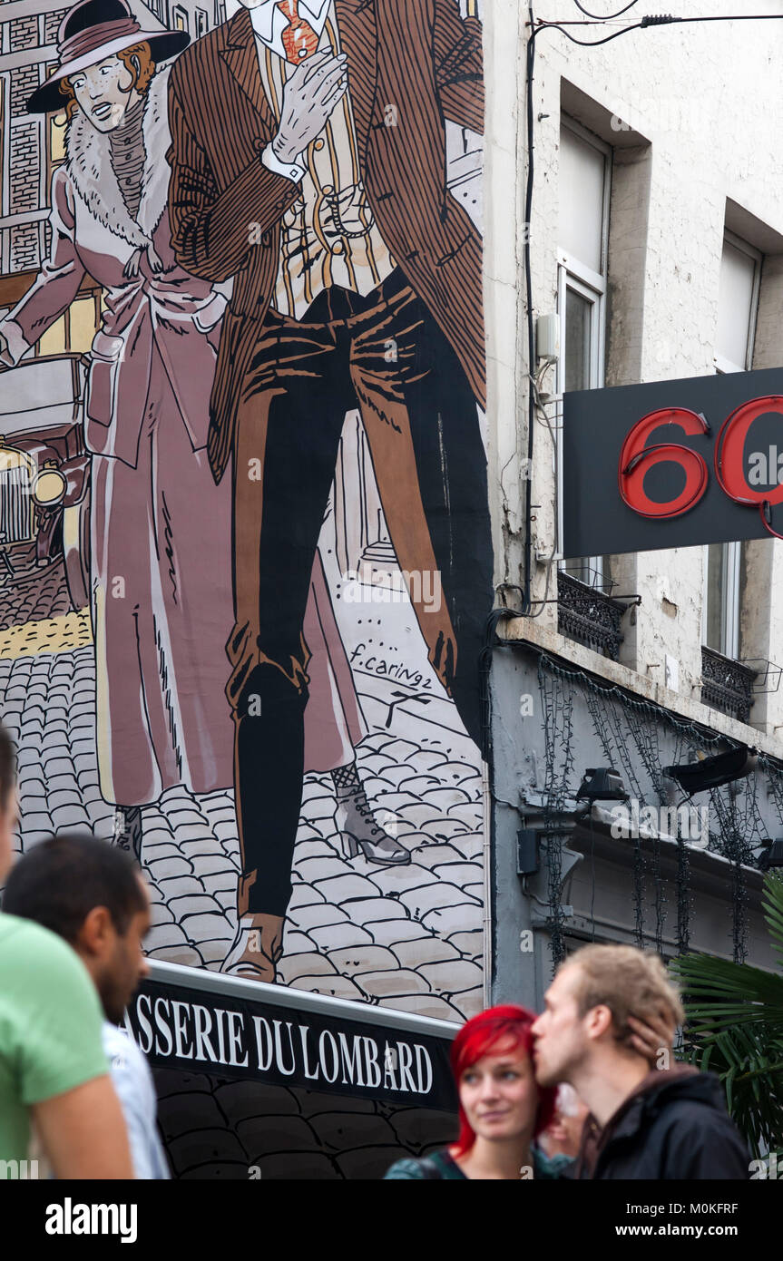 Wandbild in die Straßen der Innenstadt in der Route BD. Belgien. Brüssel ist der Comic-book Hauptstadt Europas. Stockfoto