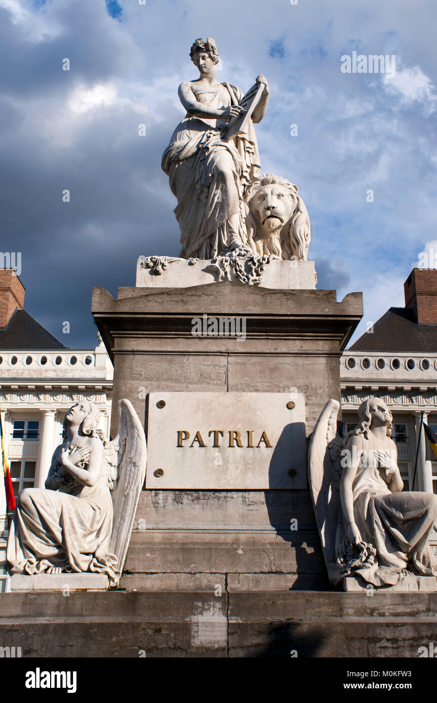 Die Place Des Martyrs Square, Brüssel, Belgien. Symbol der Belgischen Revolution von 1830. Stockfoto